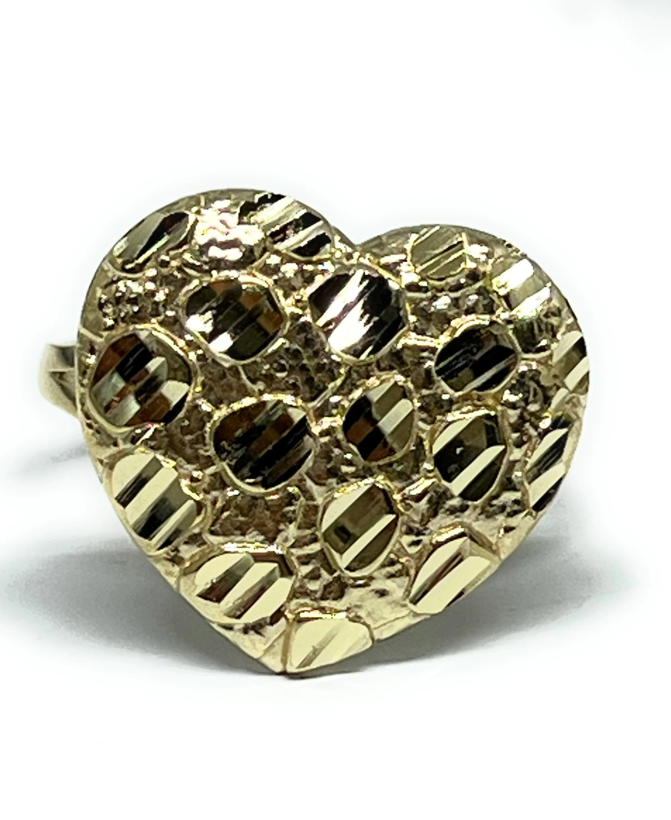 10k Solid Gold Yellow PUFFY Nugget Heart Ring (LG) - Image 2