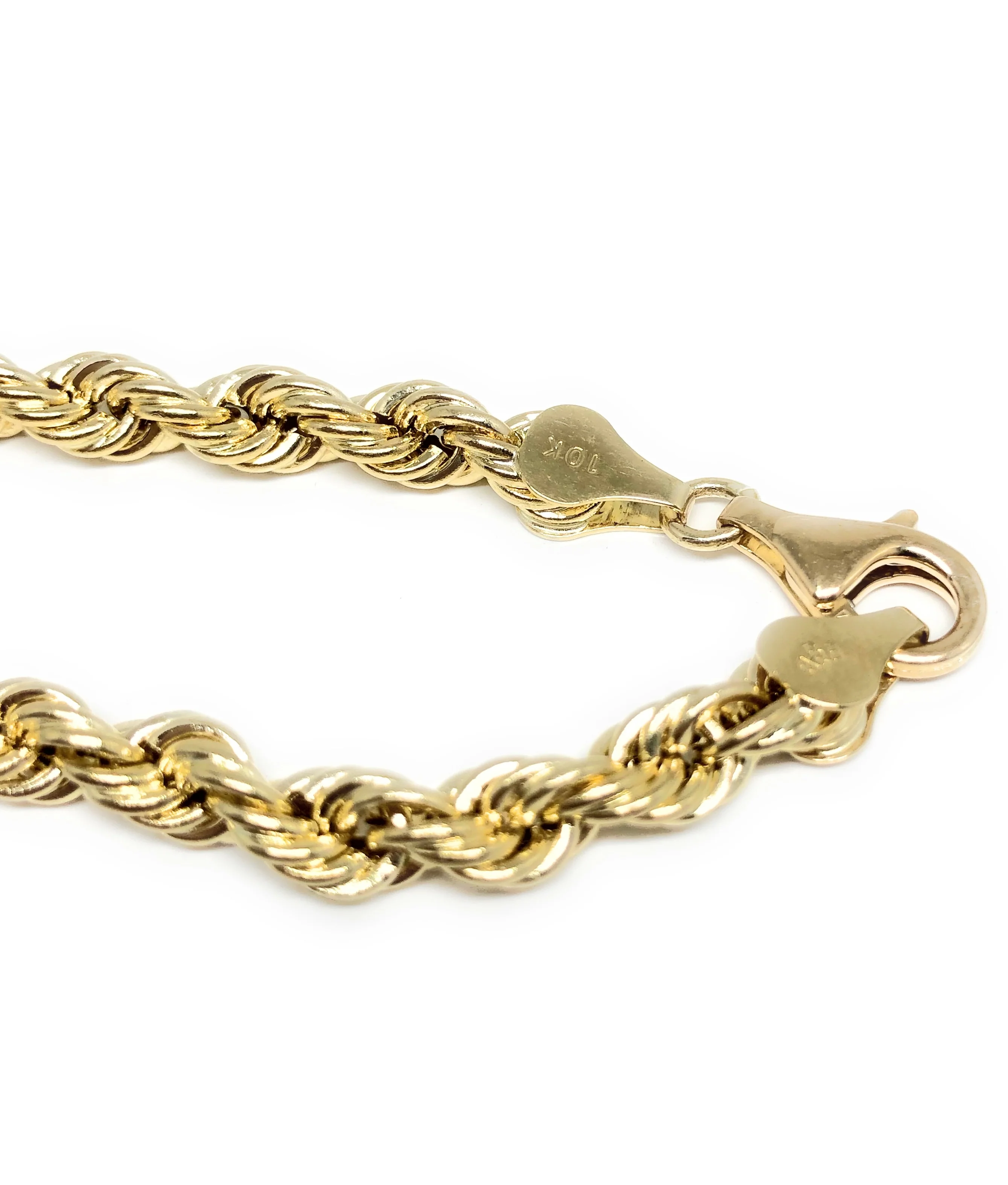 10k Solid Gold Yellow Rope Brracelet 8 inch 4.2mm-5mm Width (SEMI-HOLLOW STYLE) - Image 3