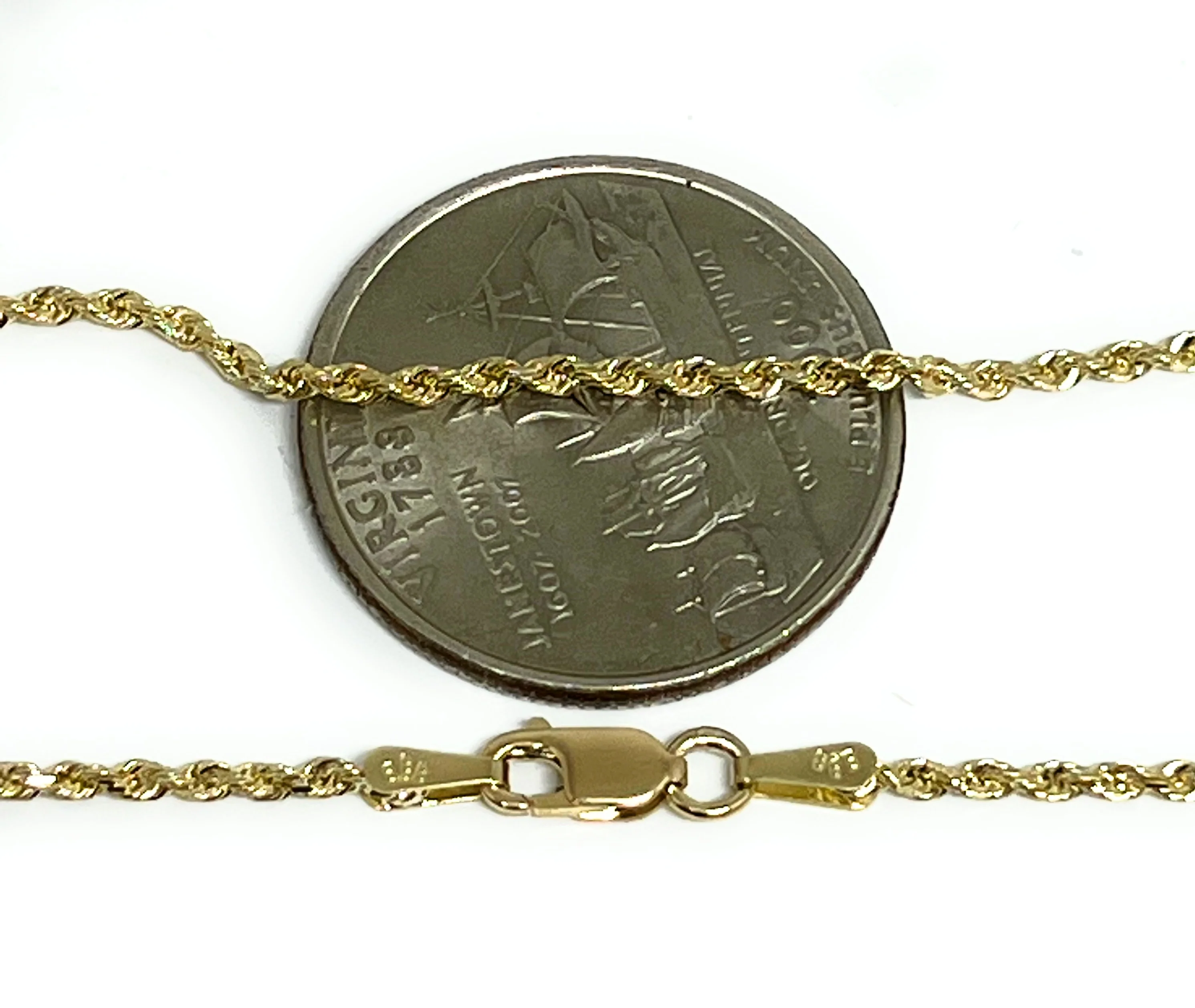 10k Solid Gold Yellow Rope THIN Chain 18-24 inches 1.5mm (Full Solid Style) (3.5-4.7g) - Image 2