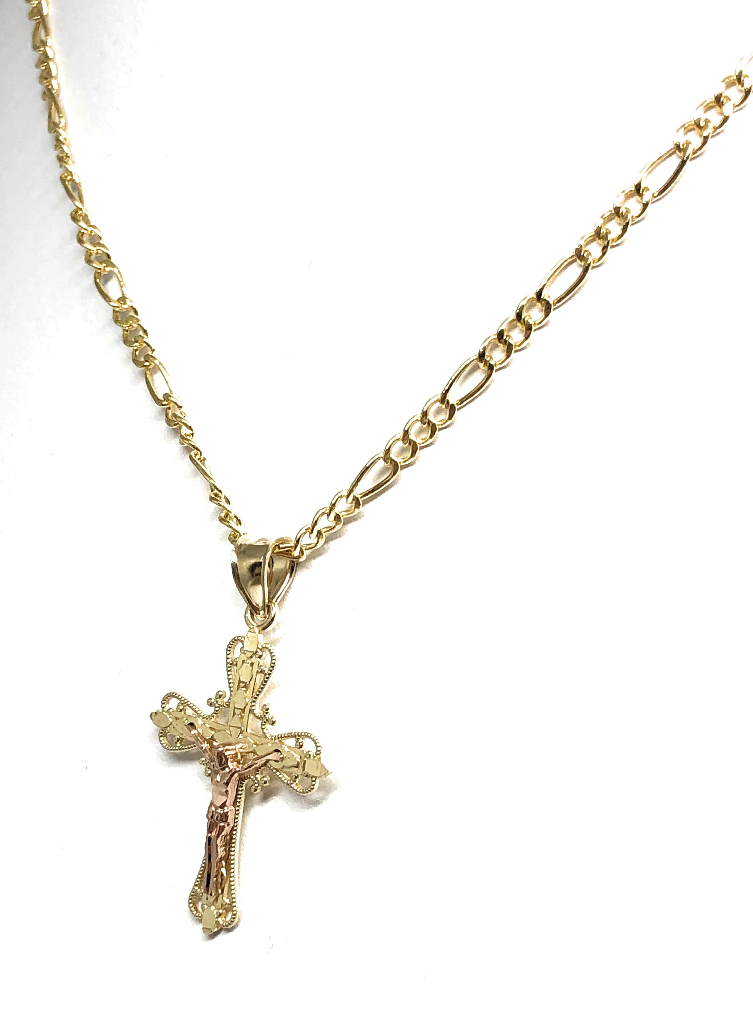 10k Solid Gold Yellow & Rose 2-Tone Jesus Cross Crucifix Pendant Necklace - Image 4