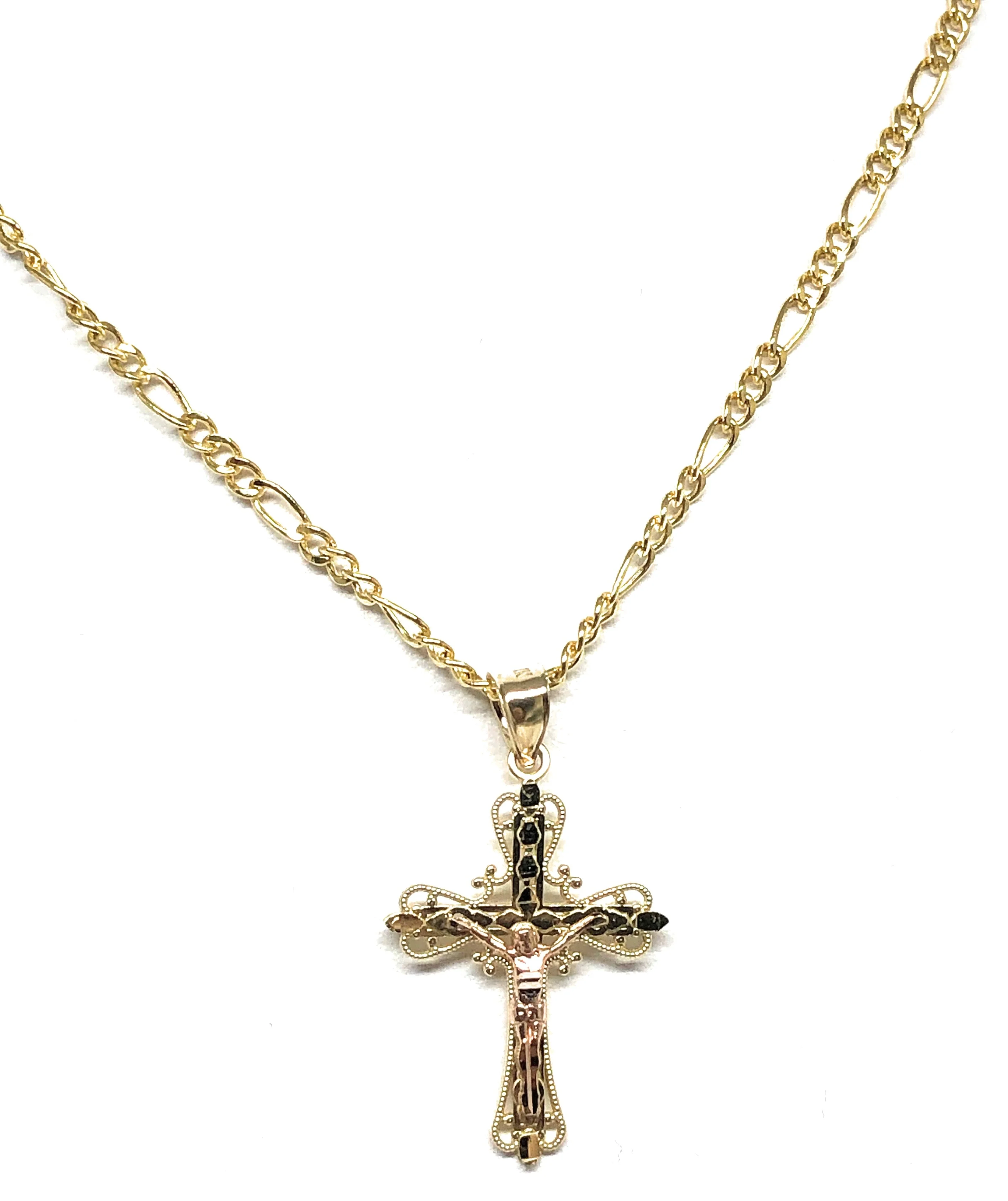 10k Solid Gold Yellow & Rose 2-Tone Jesus Cross Crucifix Pendant Necklace - Image 5