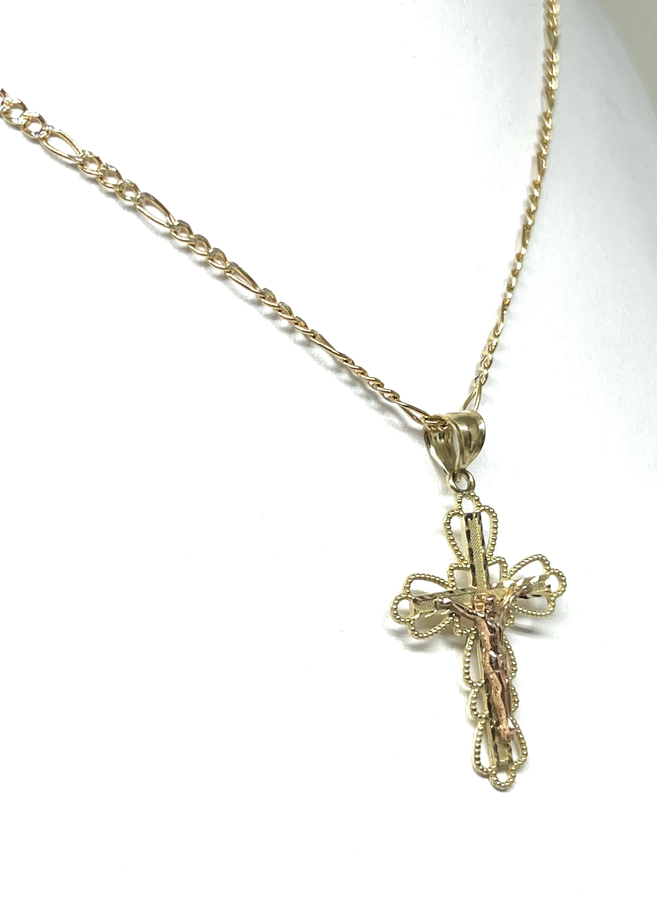10k Solid Gold Yellow & Rose 2-Tone Jesus Cross Crucifix Pendant Necklace - Image 5