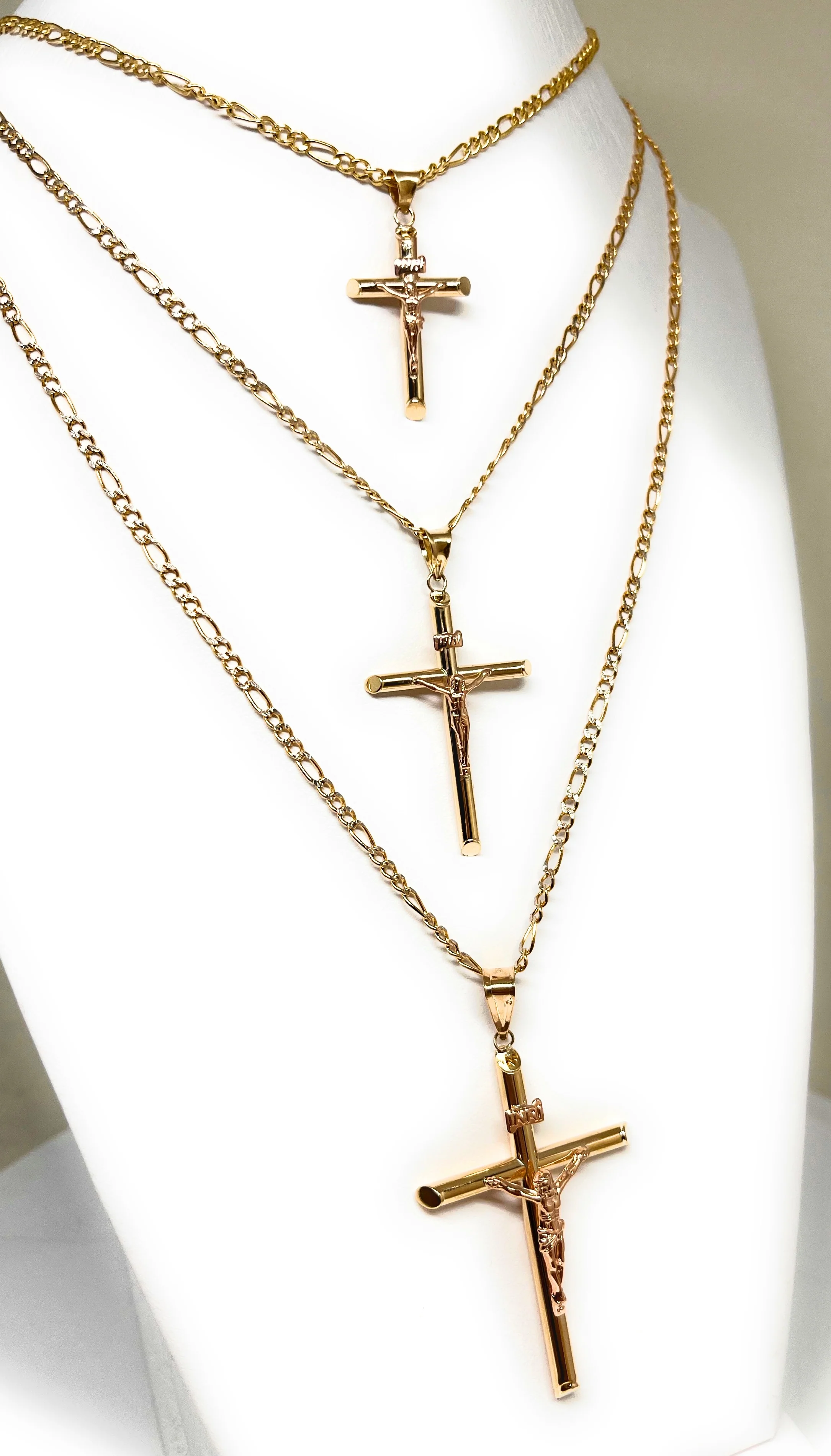 10k Solid Gold Yellow & Rose Gold Classic Jesus Cross Crucifix Pendant Necklace (SM, MED, LG) (MADE IN MX) - Image 5