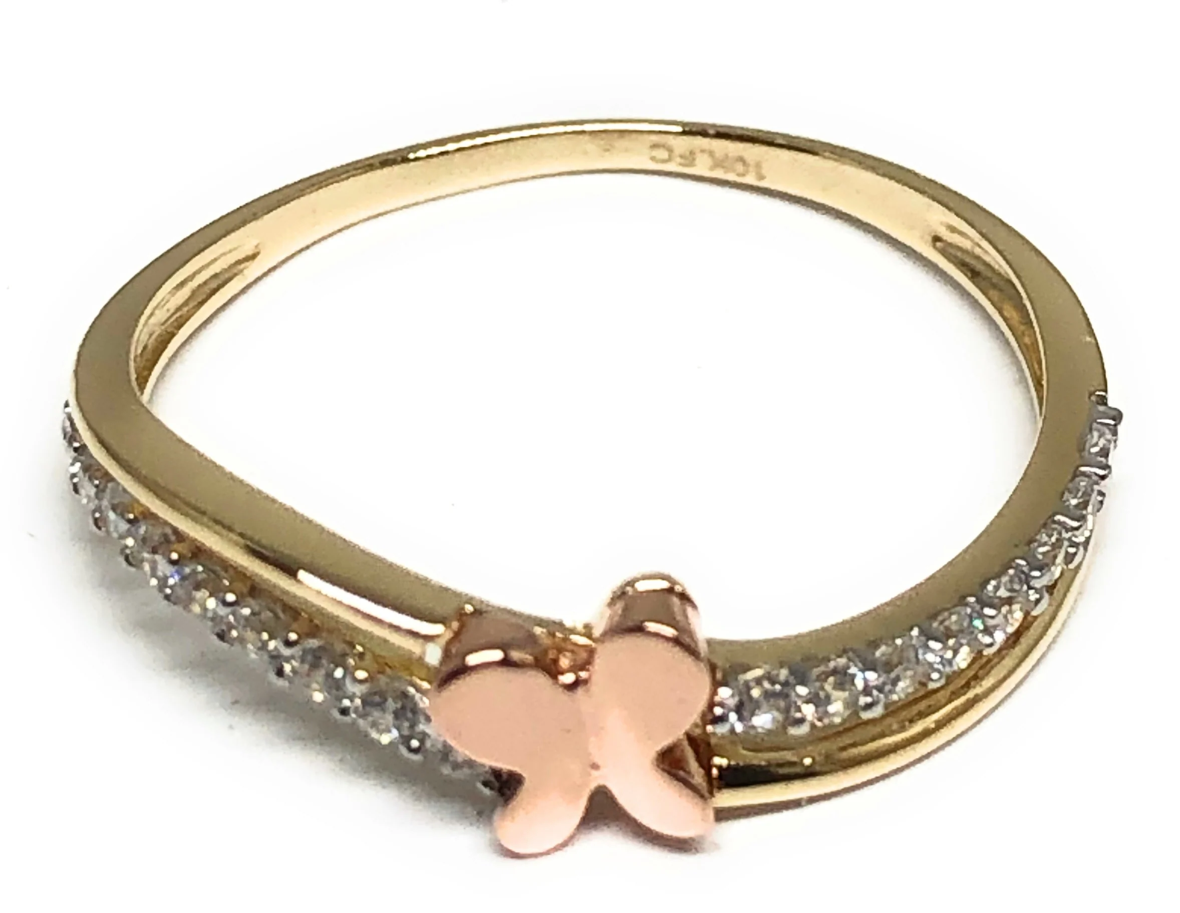 10k Solid Gold Yellow & Rose Gold CZ Butterfly Ring (FC 56)