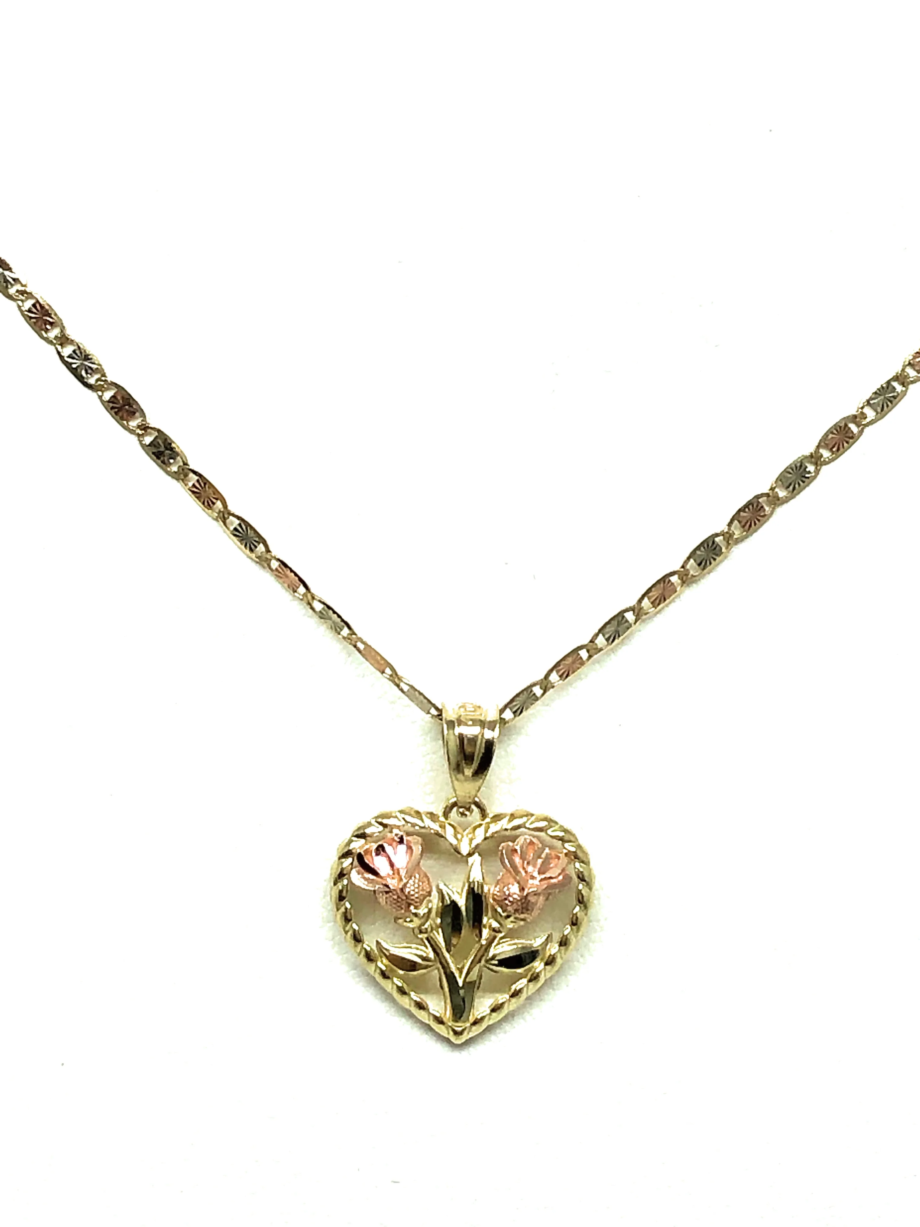 10k Solid Gold Yellow & Rose Gold Double Rose Flower Pendant Necklace Valentina Chain - Image 5