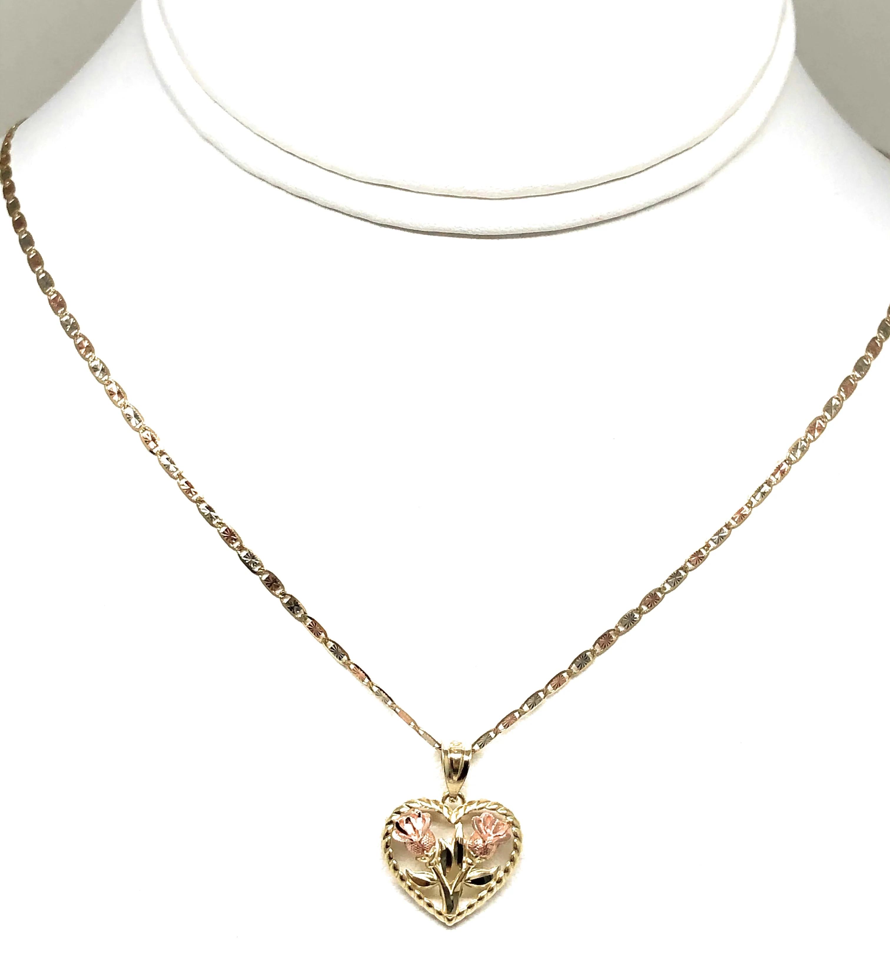 10k Solid Gold Yellow & Rose Gold Double Rose Flower Pendant Necklace Valentina Chain - Image 6