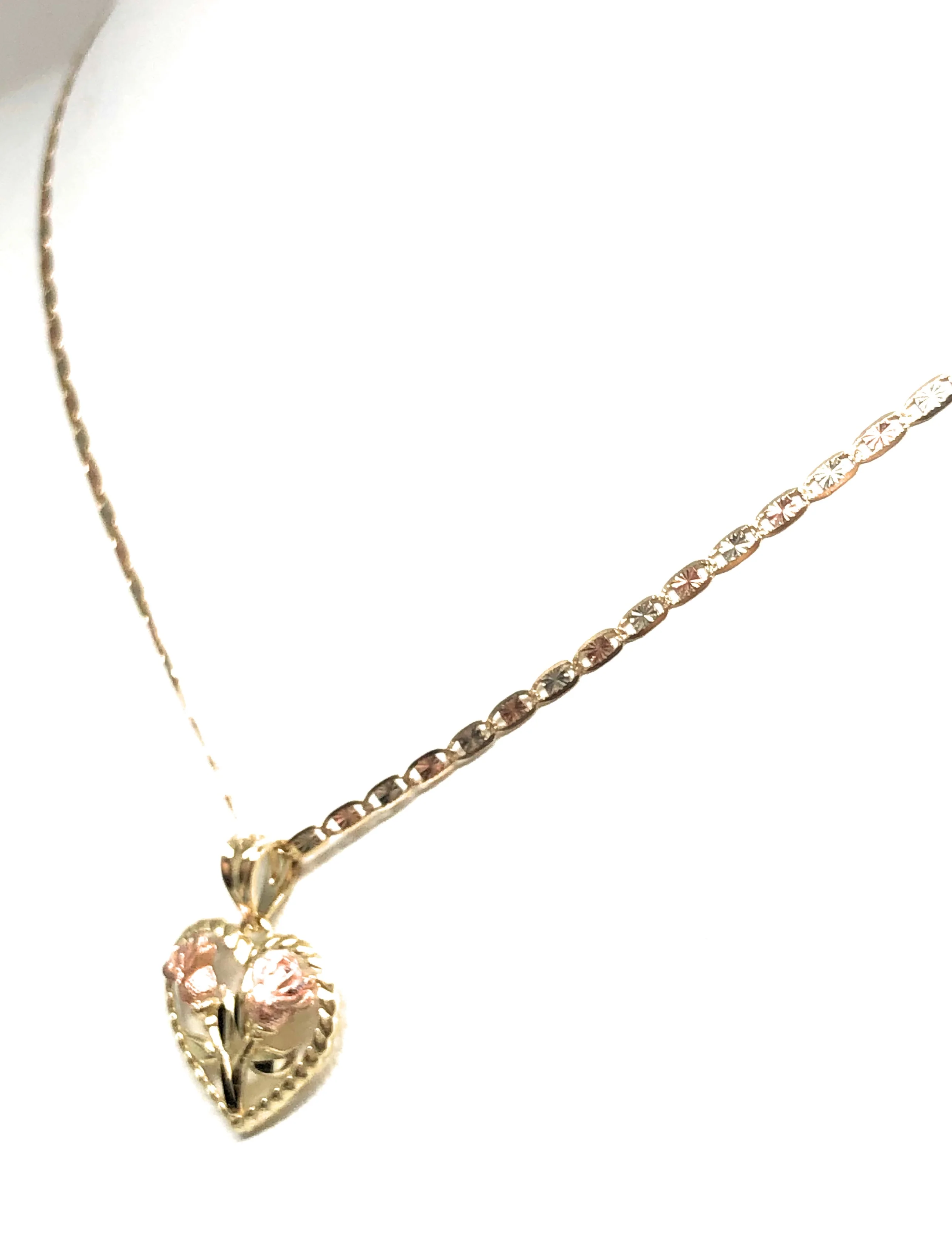 10k Solid Gold Yellow & Rose Gold Double Rose Flower Pendant Necklace Valentina Chain - Image 7