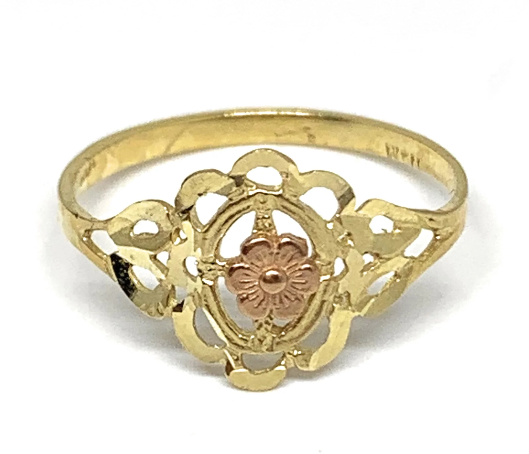 10k Solid Gold Yellow & Rose Gold Flower Ring