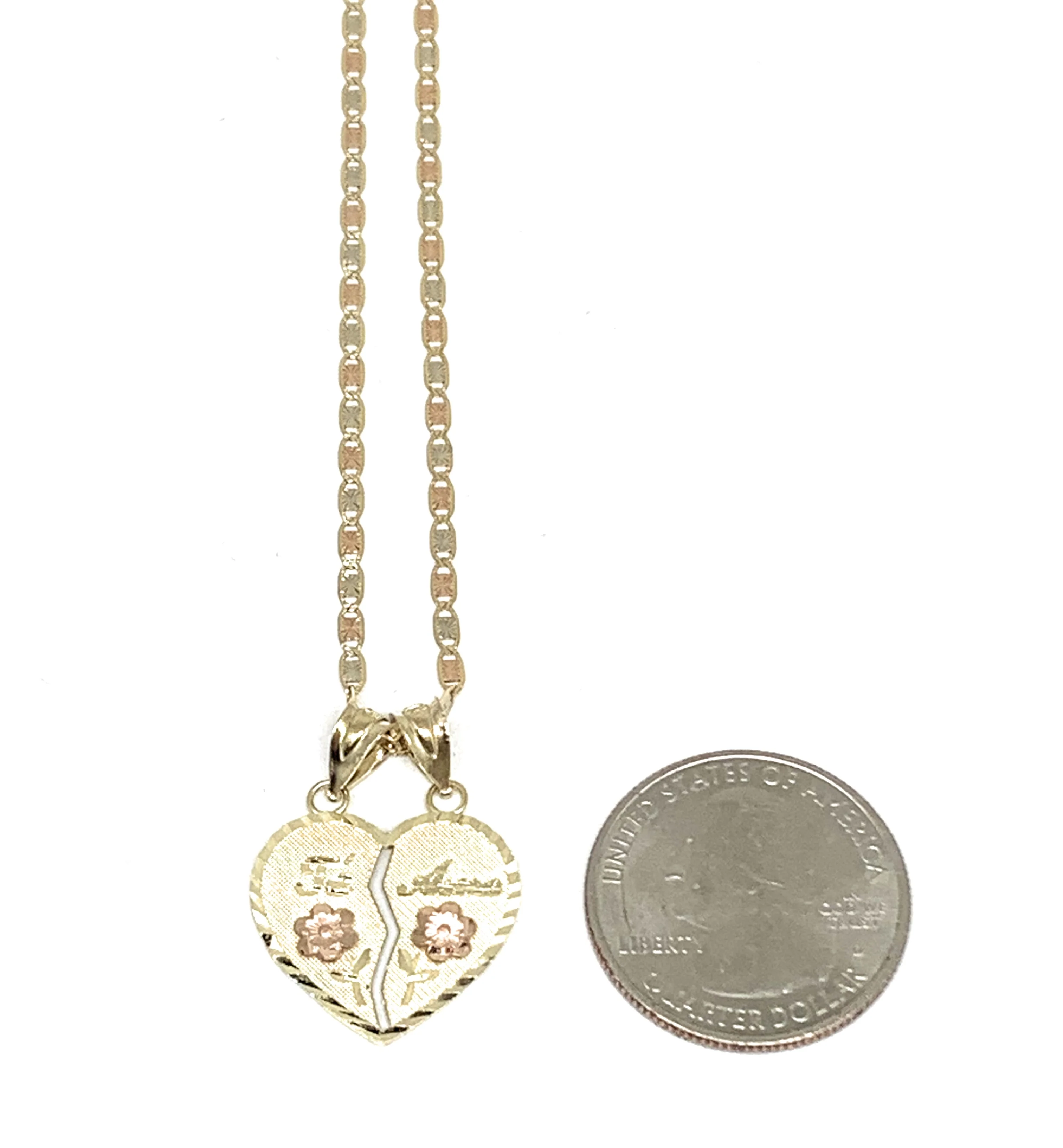 10k Solid Gold Yellow & Rose Gold "Te Amo" Heart Split Pendant With Chain - Image 3