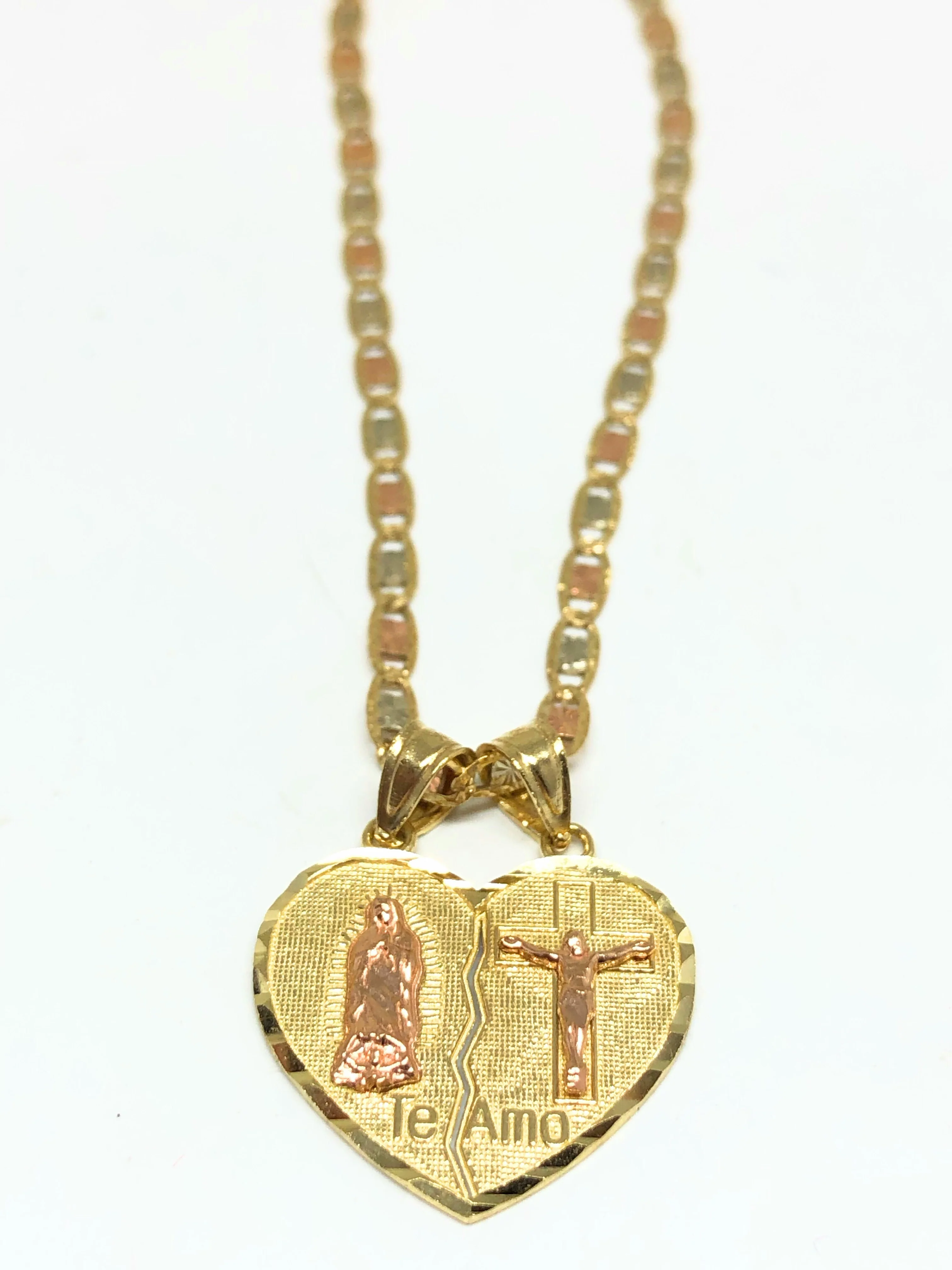 10k Solid Gold Yellow & Rose Gold Virrgin Mary "Te Amo" Heart Split Pendant (XS,SM) - Image 6
