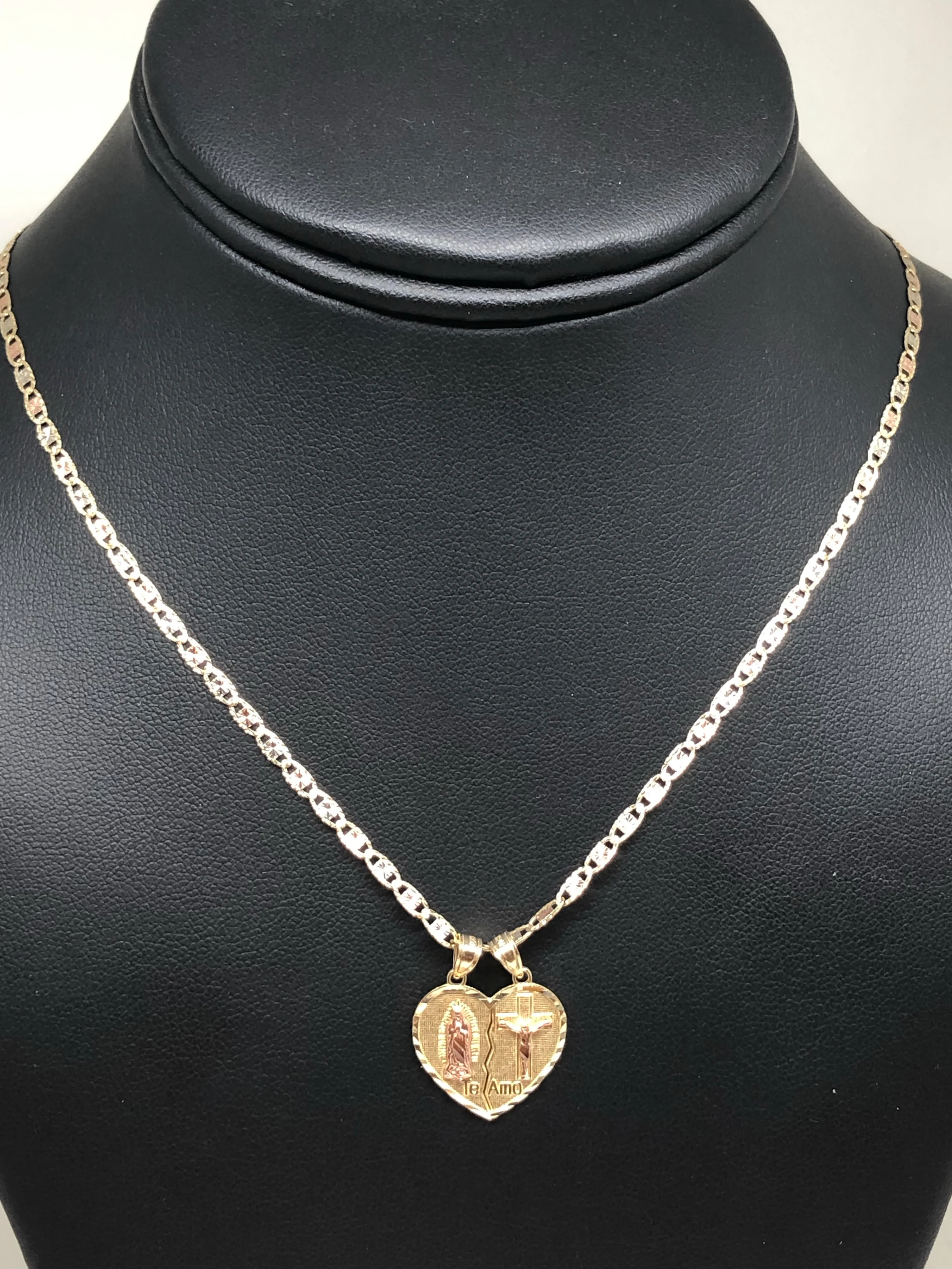 10k Solid Gold Yellow & Rose Gold Virrgin Mary "Te Amo" Heart Split Pendant (XS,SM) - Image 8