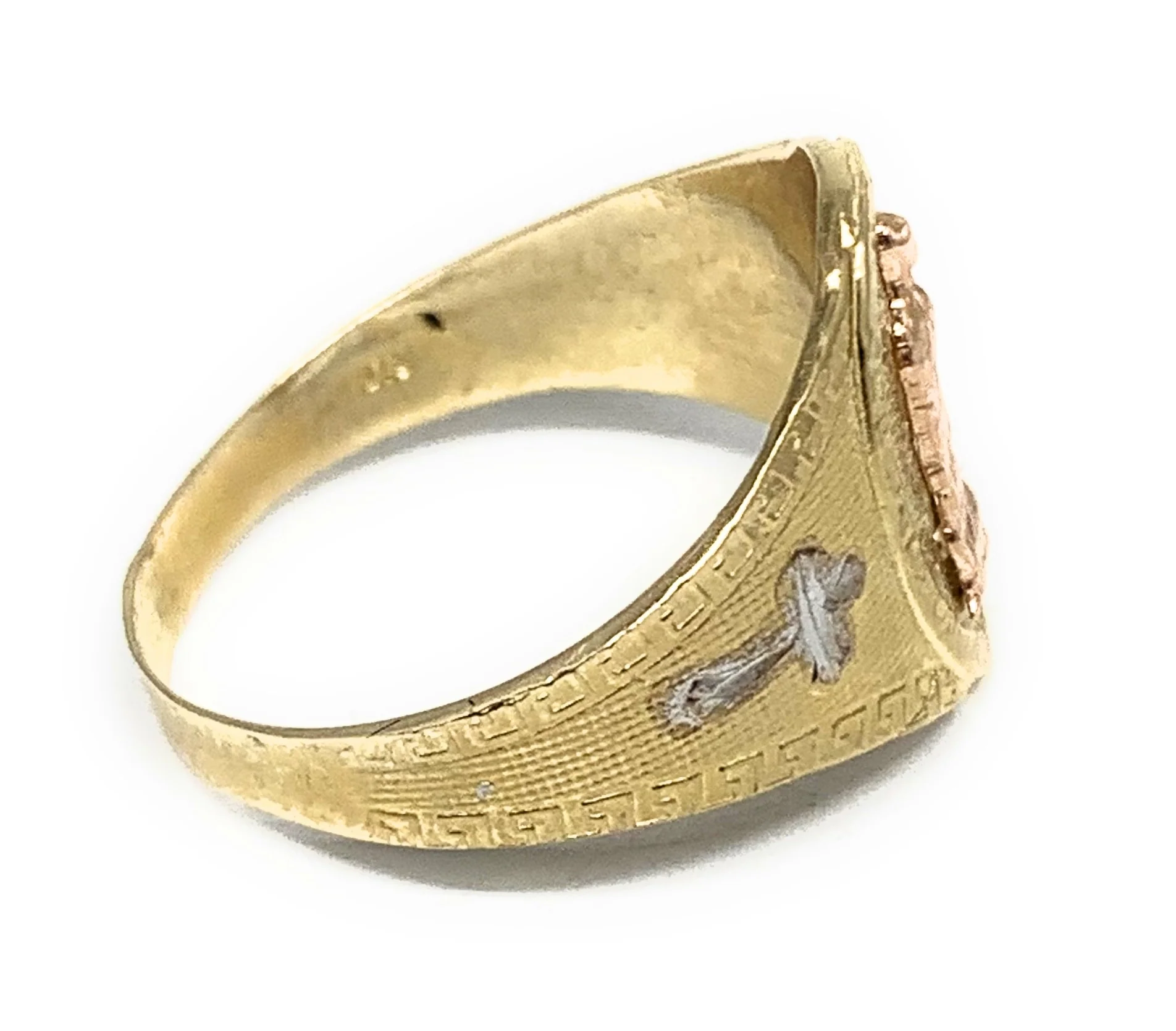 10k Solid Gold Yellow & Rose Gold Virrgin Mary Cross Ring - Image 2