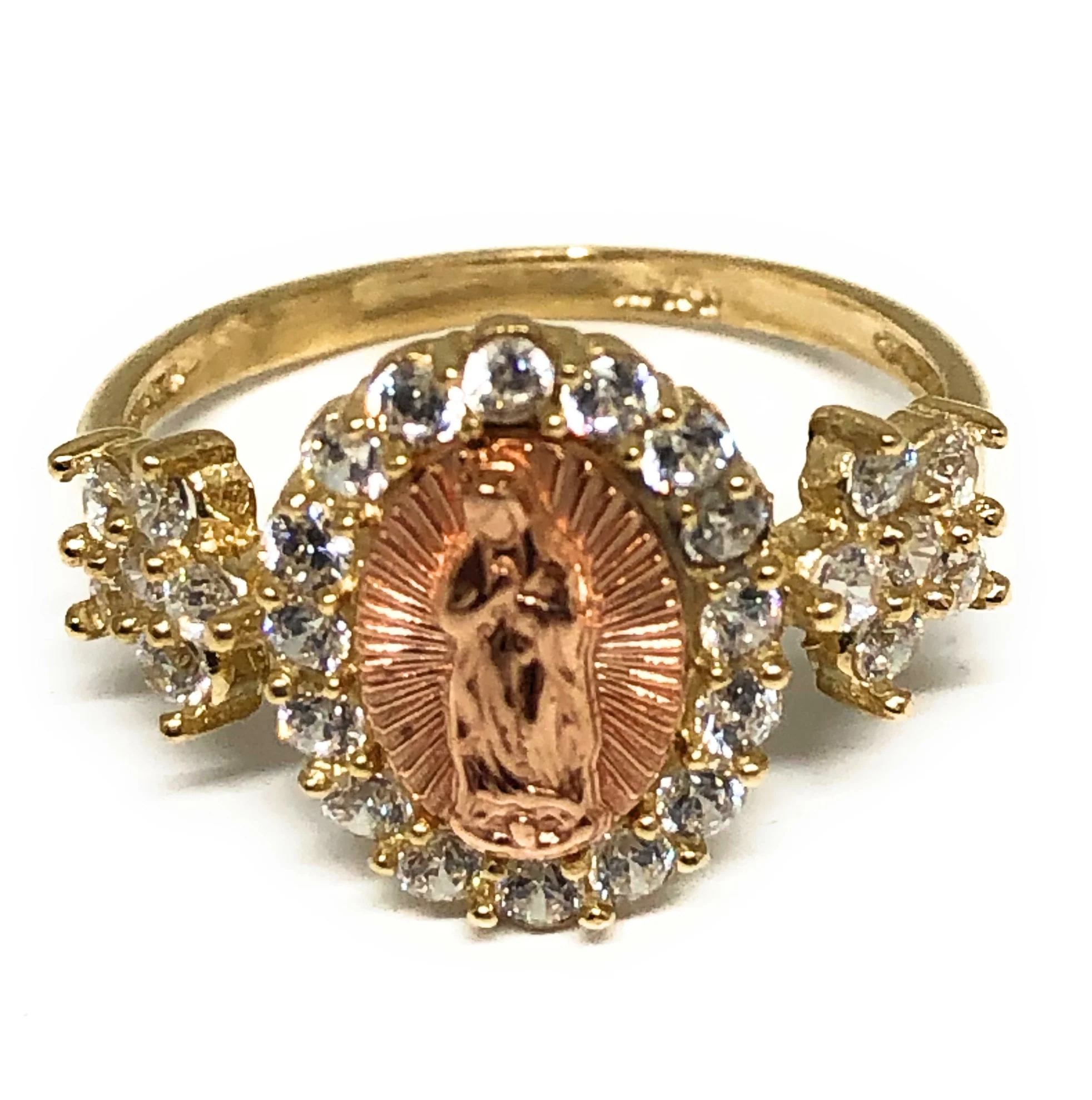 10k Solid Gold Yellow & Rose Gold Virrgin Mary CZ Ring