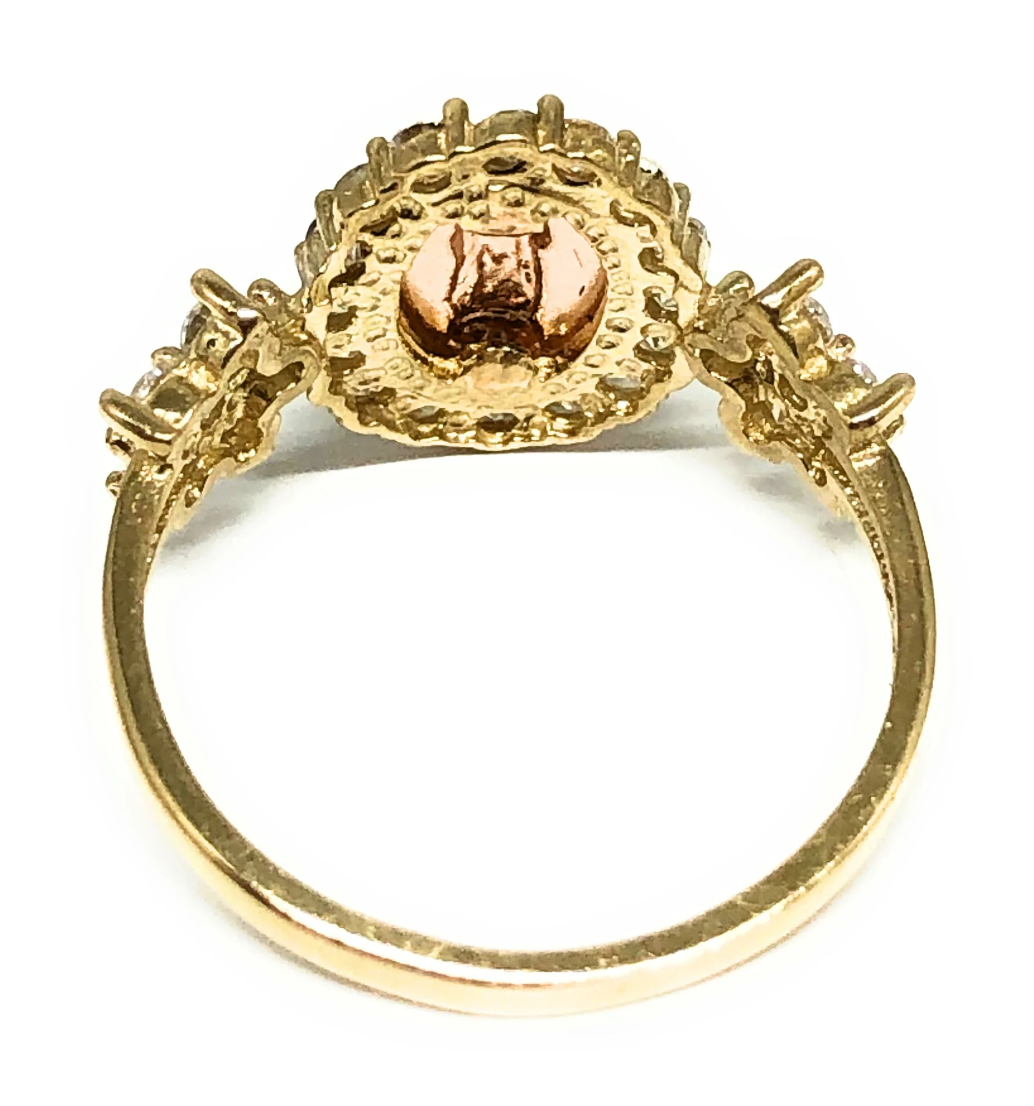 10k Solid Gold Yellow & Rose Gold Virrgin Mary CZ Ring - Image 3