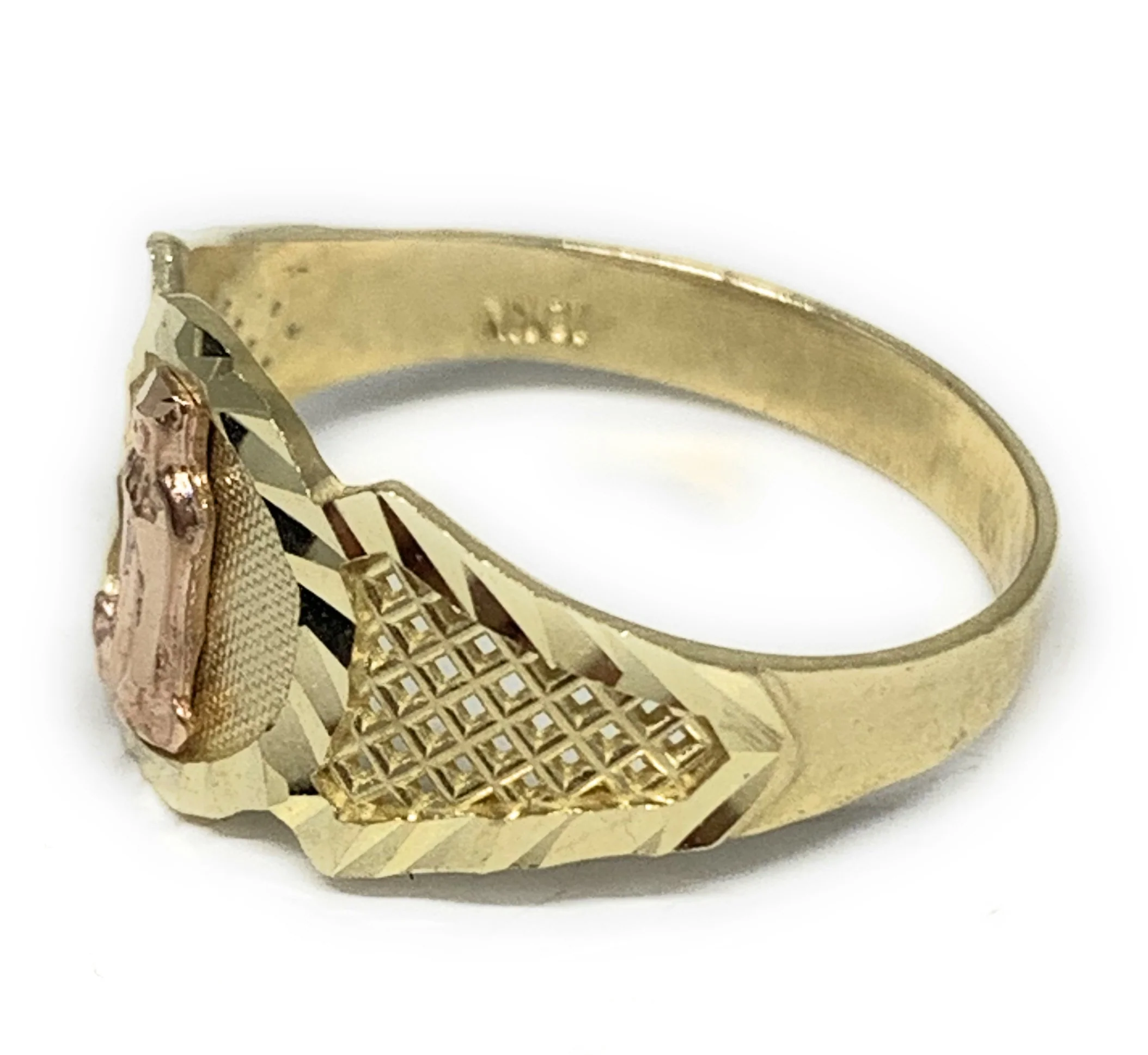 10k Solid Gold Yellow & Rose Gold Virrgin Mary Ring - Image 2