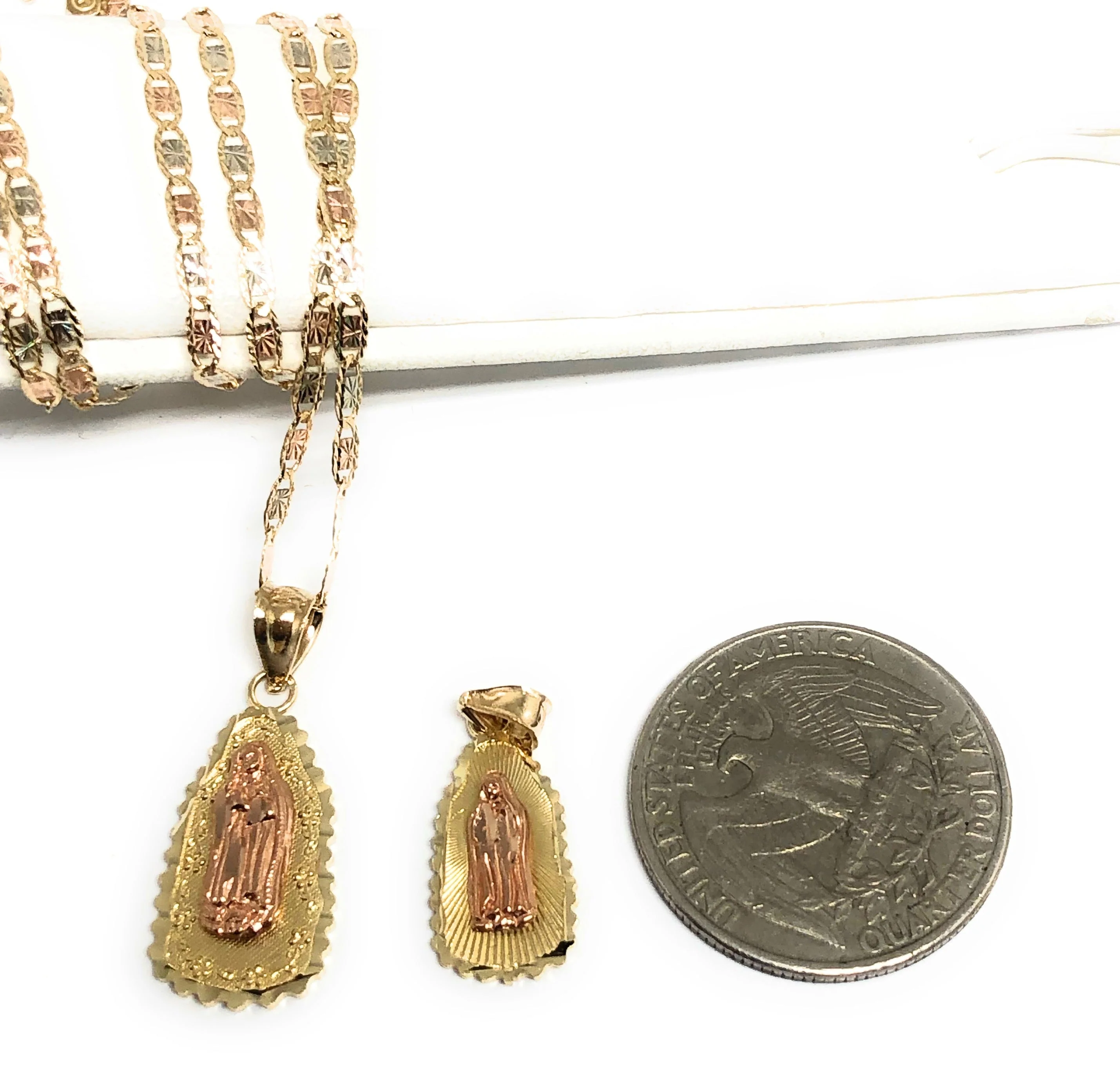 10k Solid Gold Yellow & Rose Virrgin Mary Pendant Virrgen Guadalupe Necklace (MED, SM) - Image 2