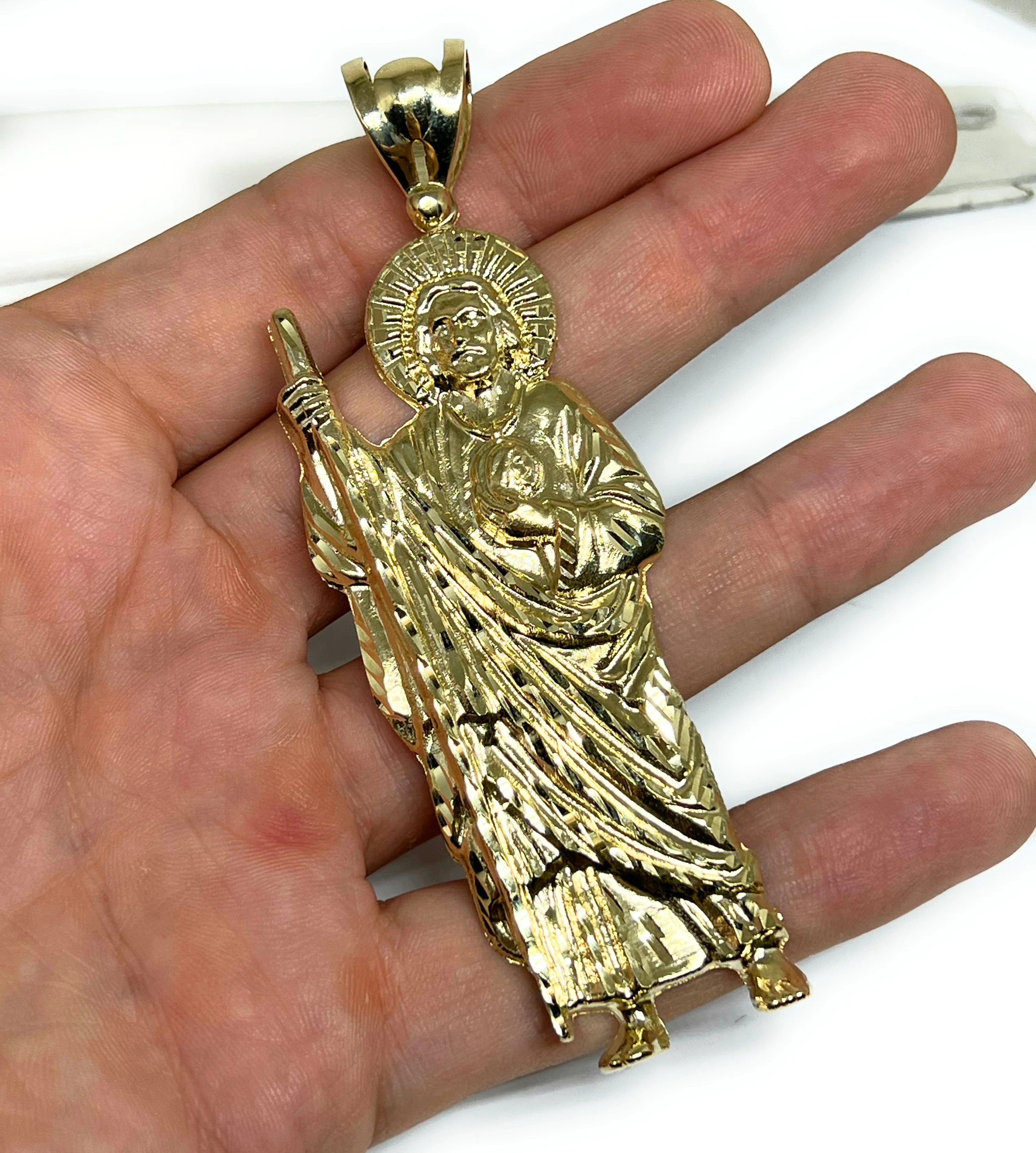 10k Solid Gold Yellow Saan Judas Saaint Jude BIG XXL Pendant Necklace (XXL) (20.7G) - Image 2