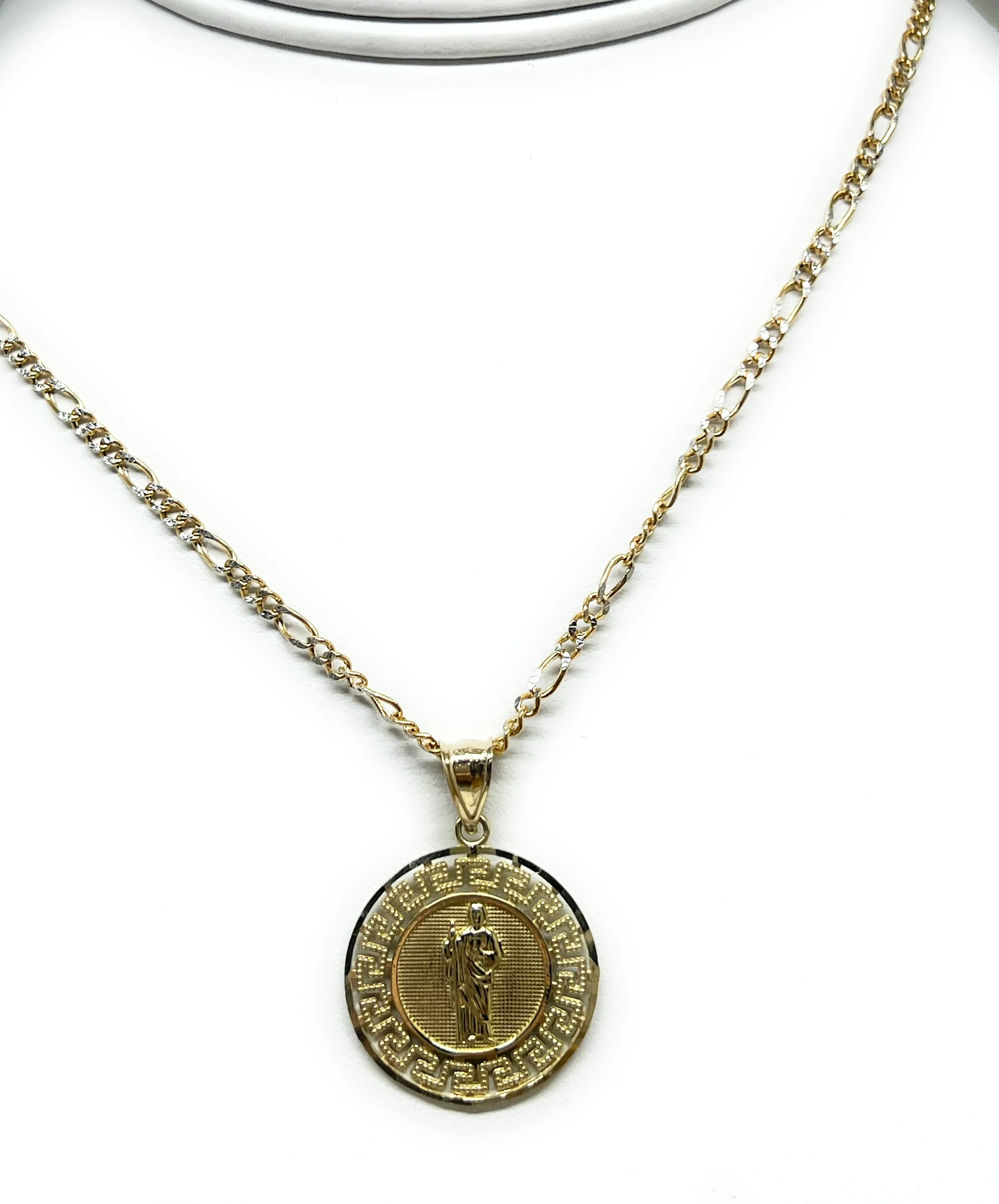 10k Solid Gold Yellow SAAN JUDAS SAAINT JUDE Greek Border Pendant Necklace - Image 6