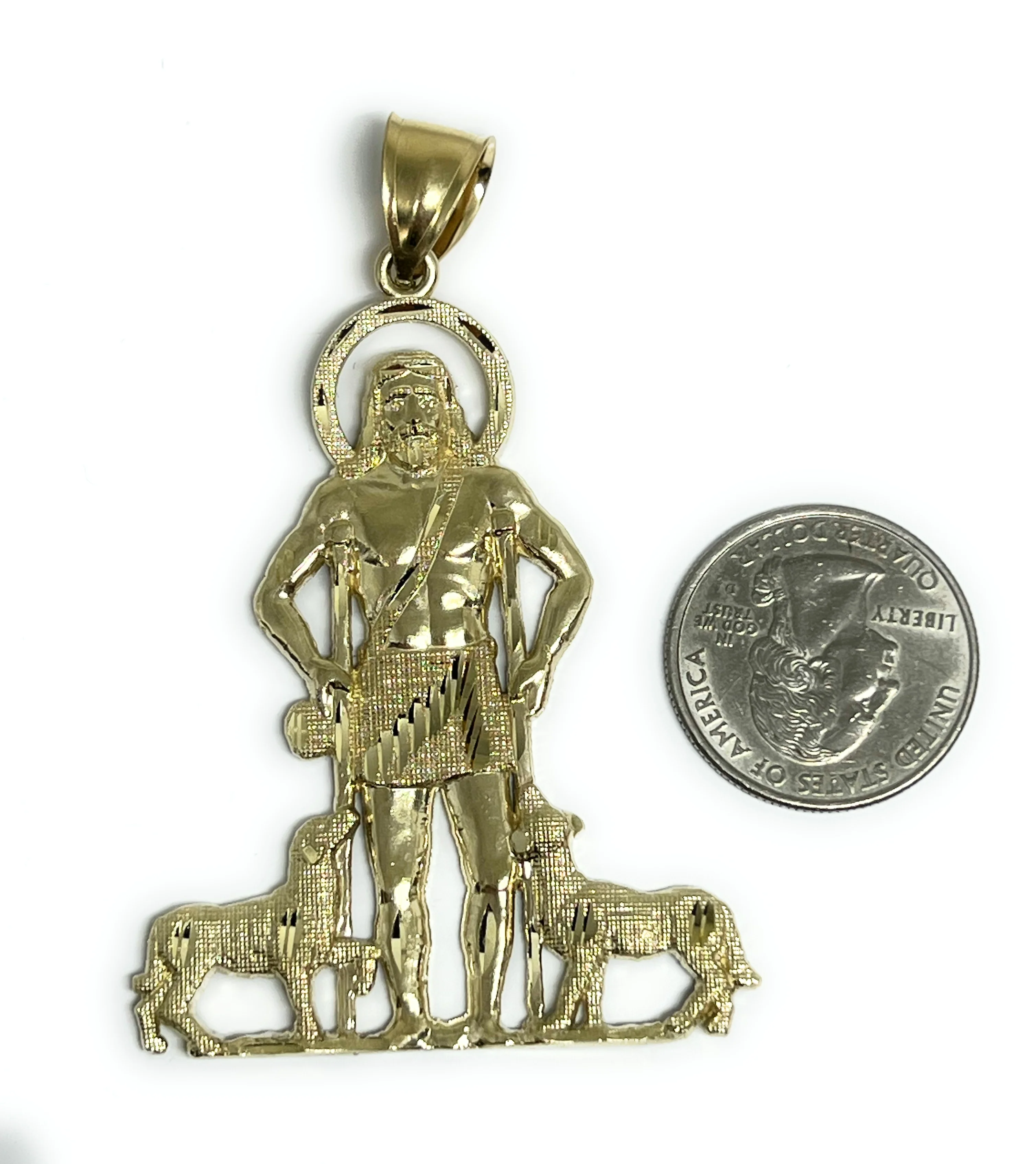 10k Solid Gold Yellow Saint Lazarus San Lazaro Pendant Necklace - Image 3