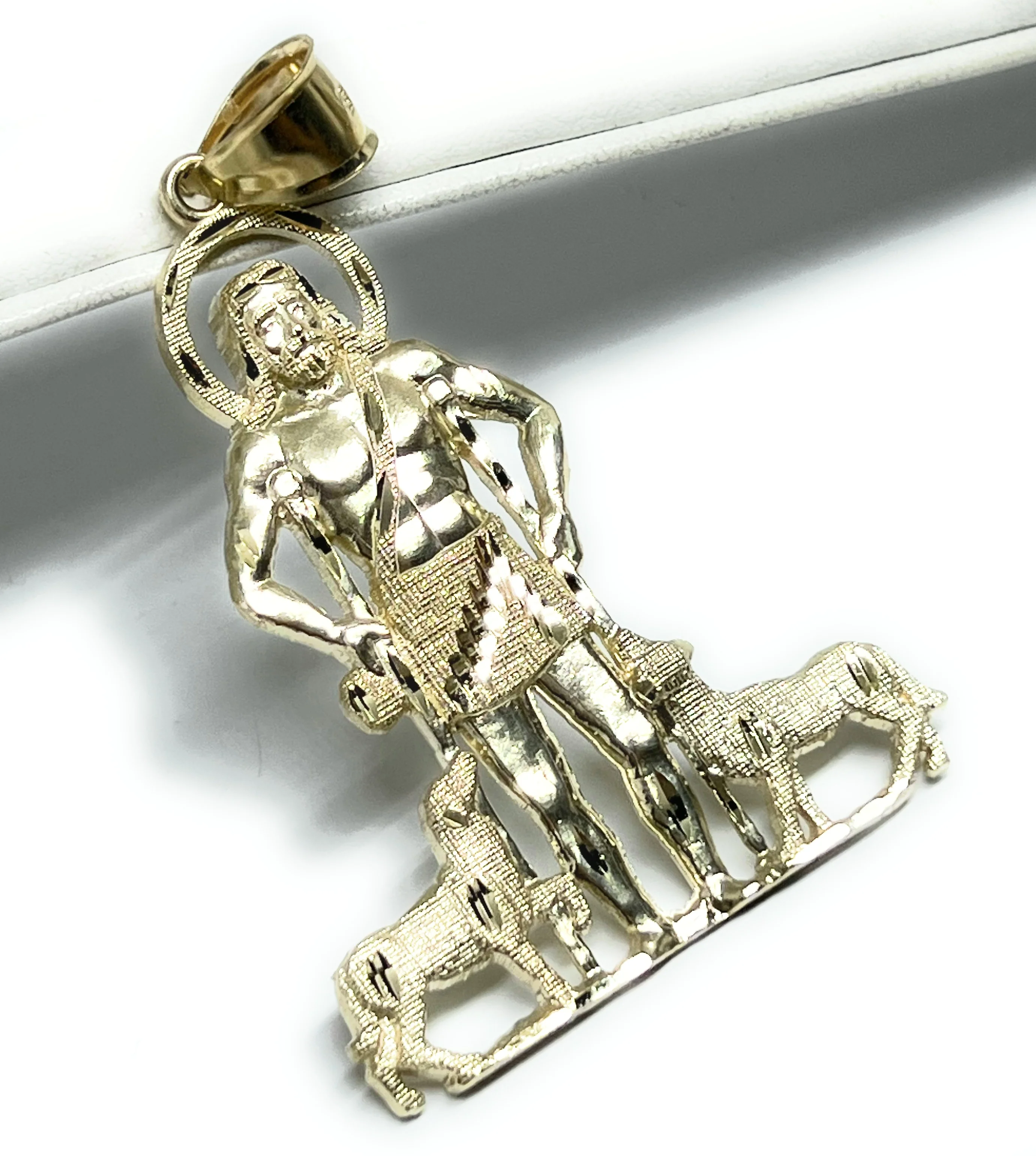 10k Solid Gold Yellow Saint Lazarus San Lazaro Pendant Necklace - Image 4