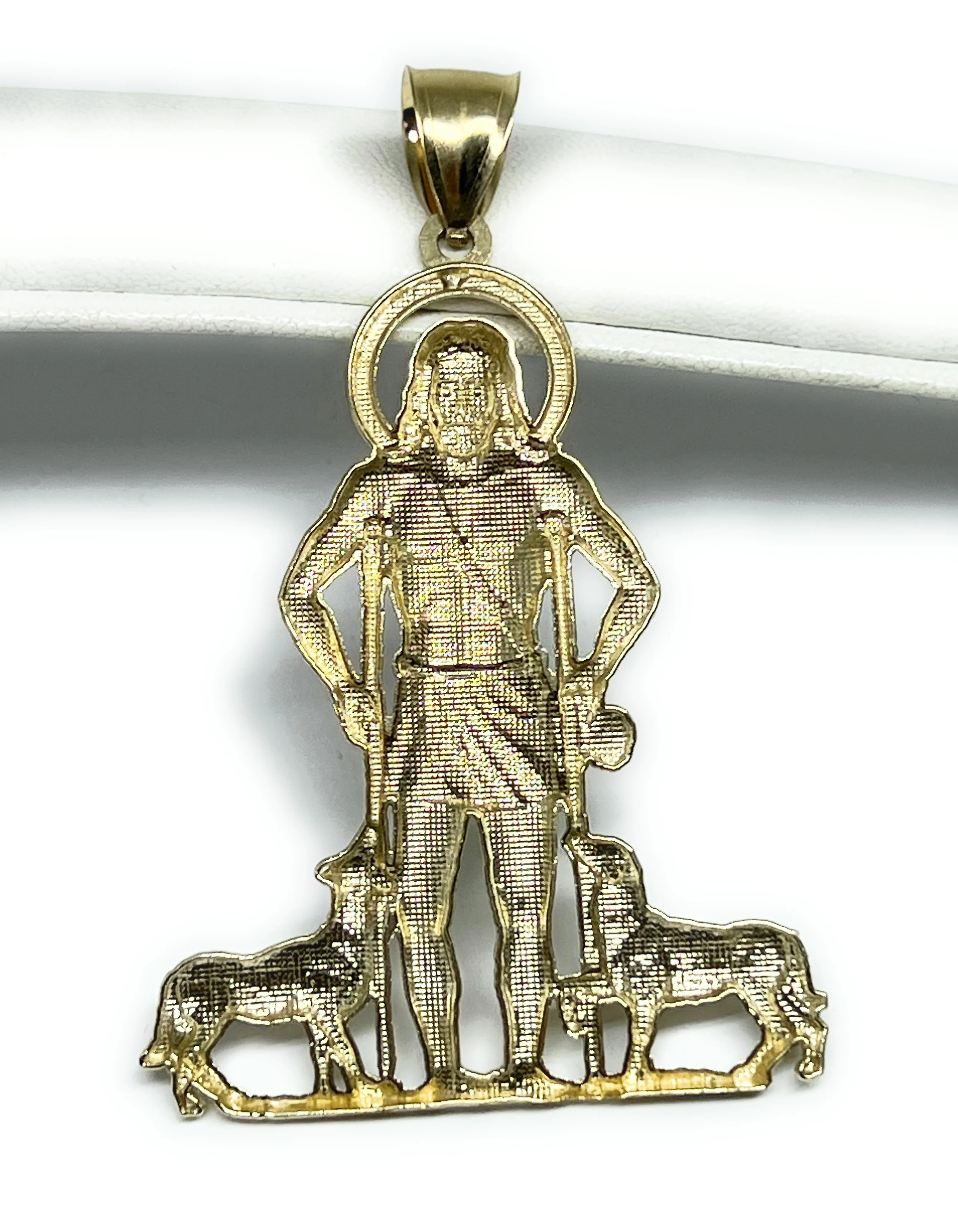 10k Solid Gold Yellow Saint Lazarus San Lazaro Pendant Necklace - Image 5