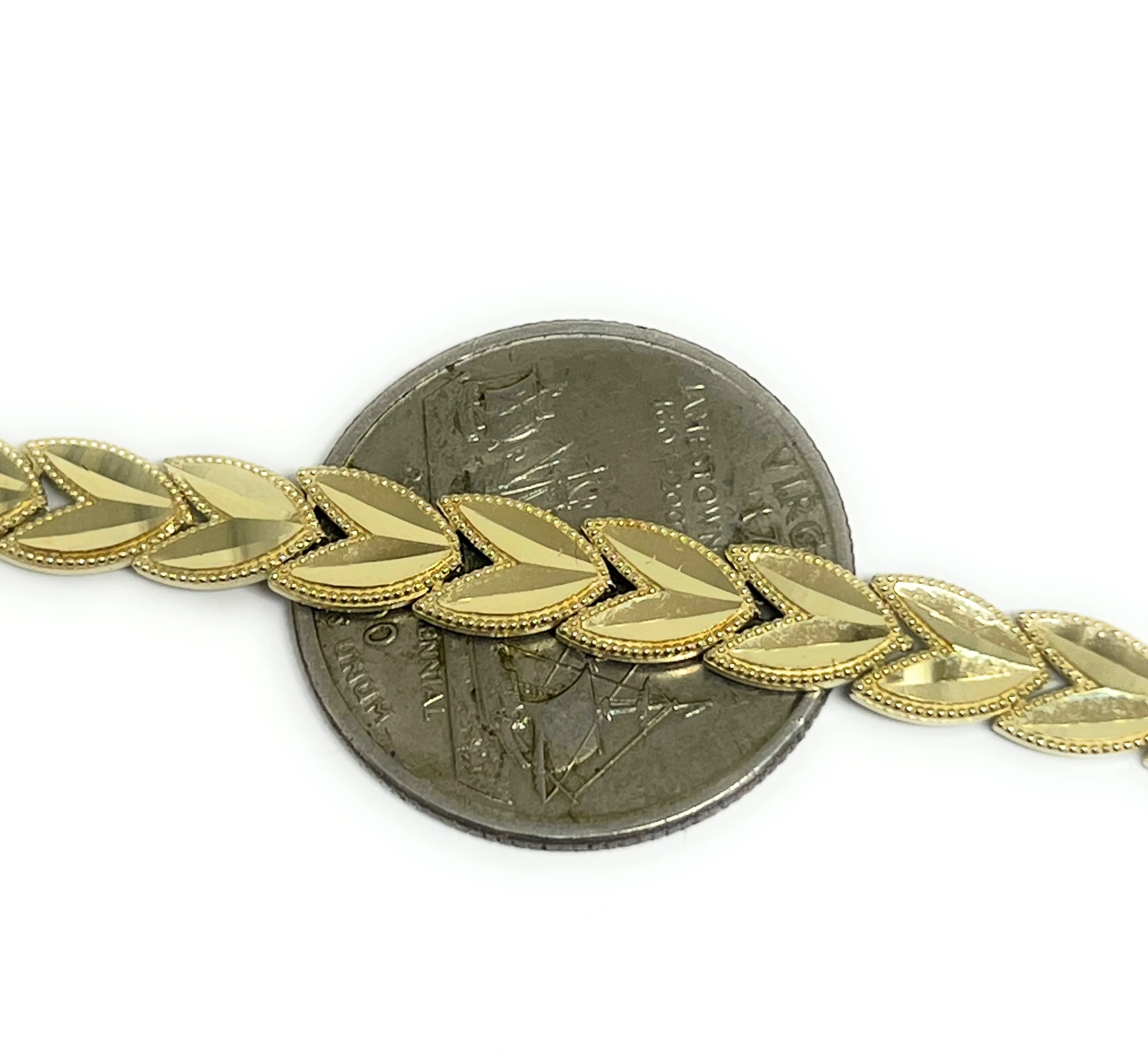 10k Solid Gold Yellow STAMPATO LEAF V-LINK 7.5-8 INCH 5.3MM BRRACELET - Image 2