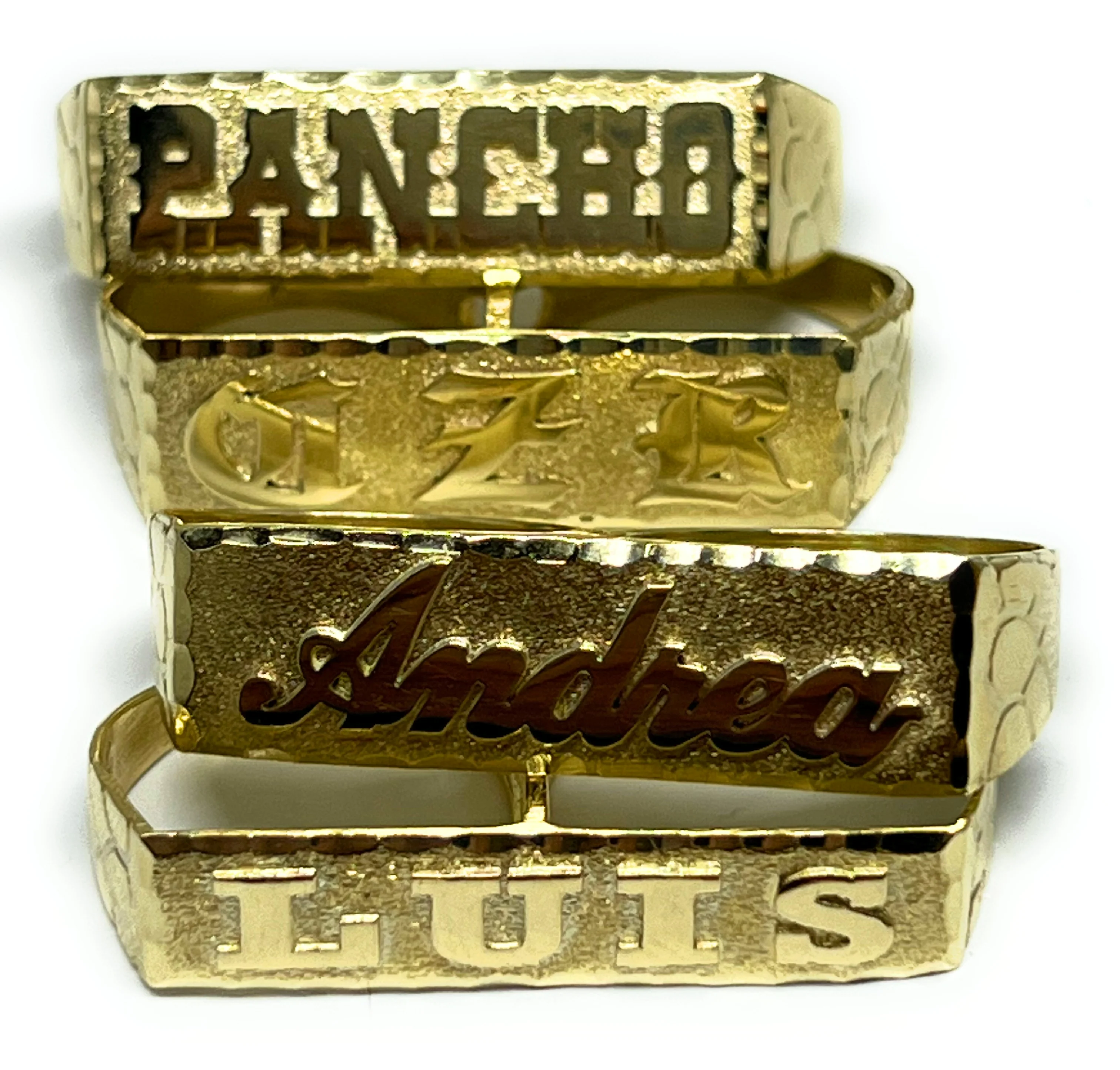 10k Solid Gold Yellow SUPERIMPOSED (SOBREPUESTO) CUSTOMIZED 3D NAME TWO FINGER RING