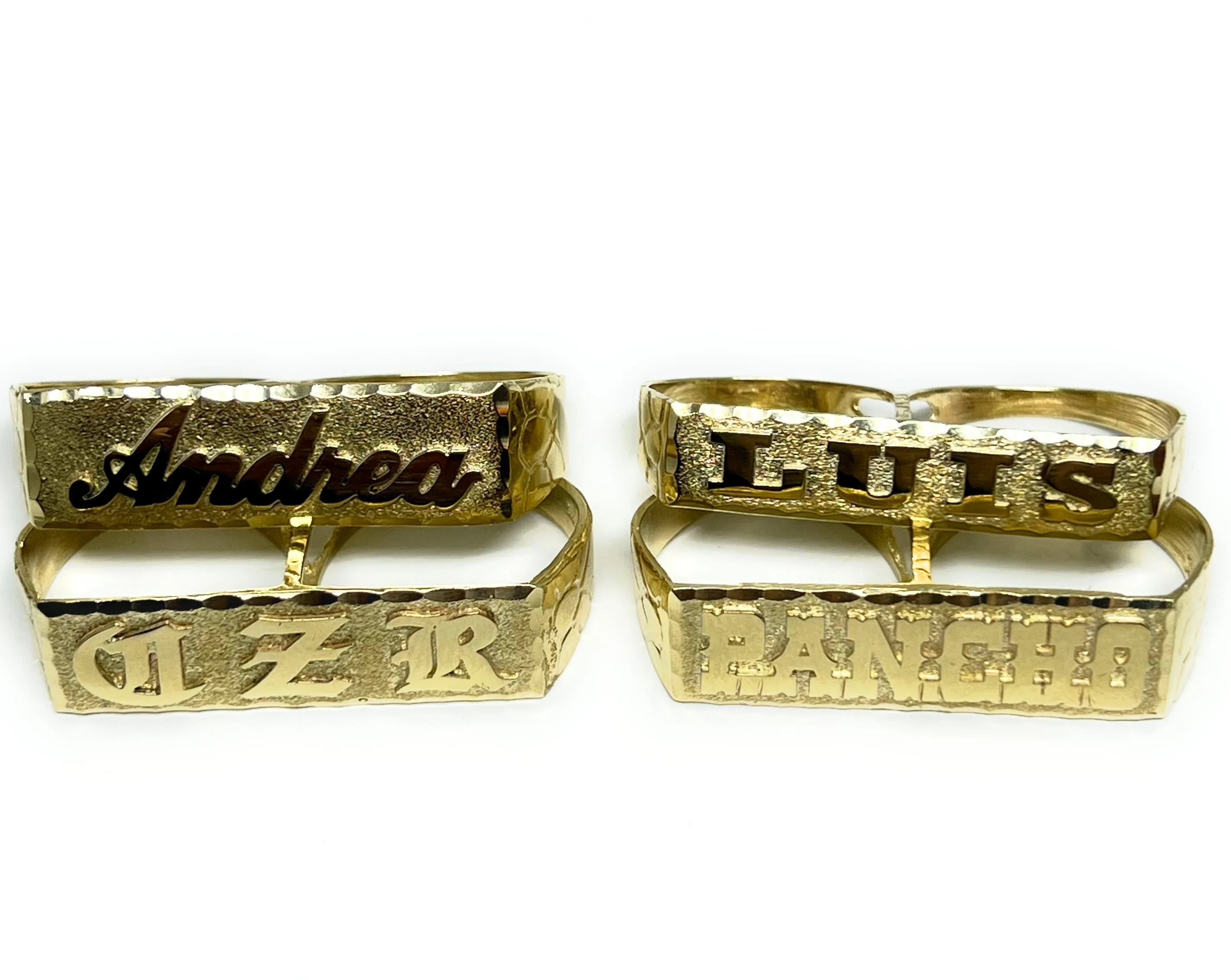 10k Solid Gold Yellow SUPERIMPOSED (SOBREPUESTO) CUSTOMIZED 3D NAME TWO FINGER RING - Image 2