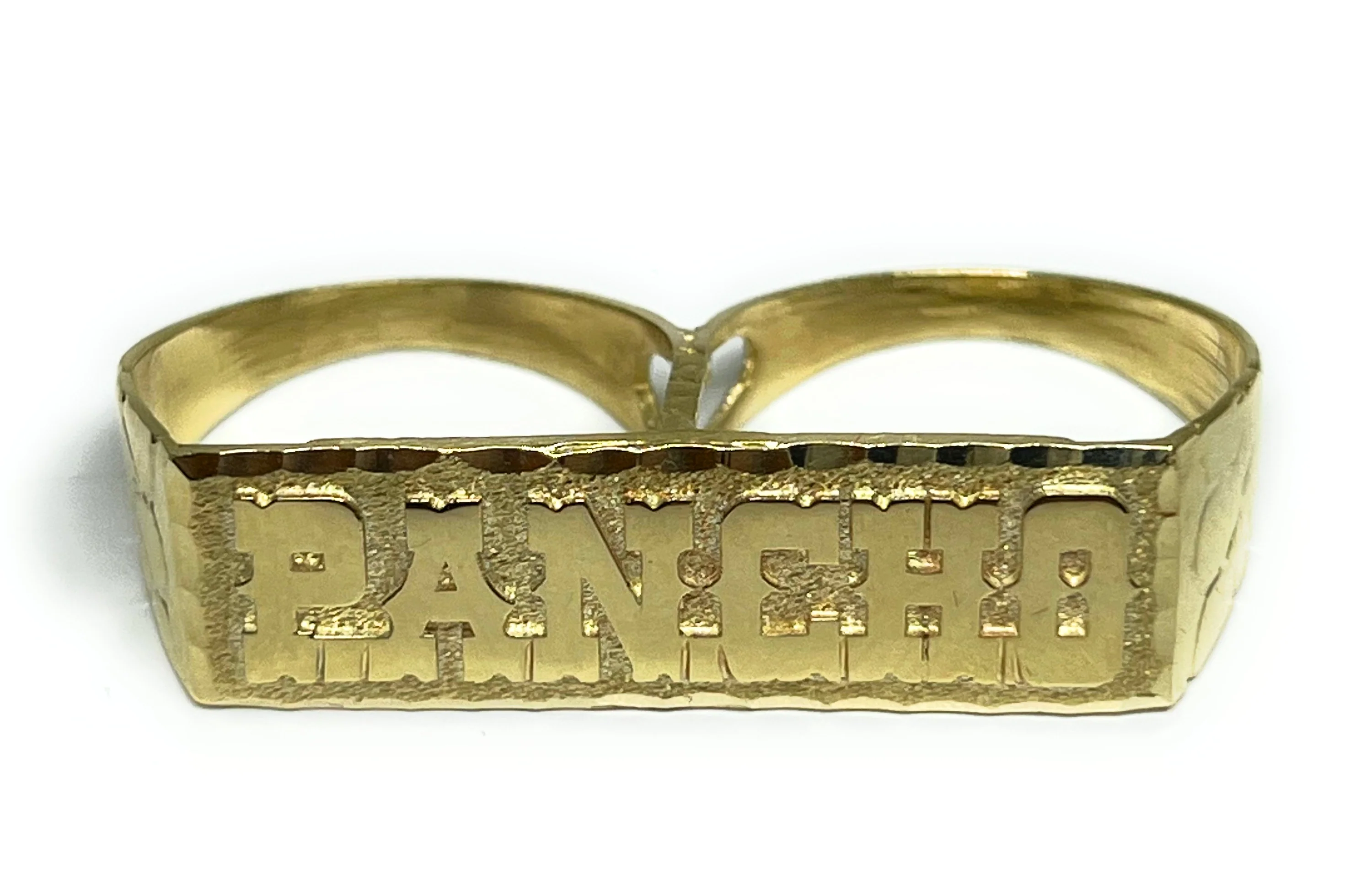 10k Solid Gold Yellow SUPERIMPOSED (SOBREPUESTO) CUSTOMIZED 3D NAME TWO FINGER RING - Image 4