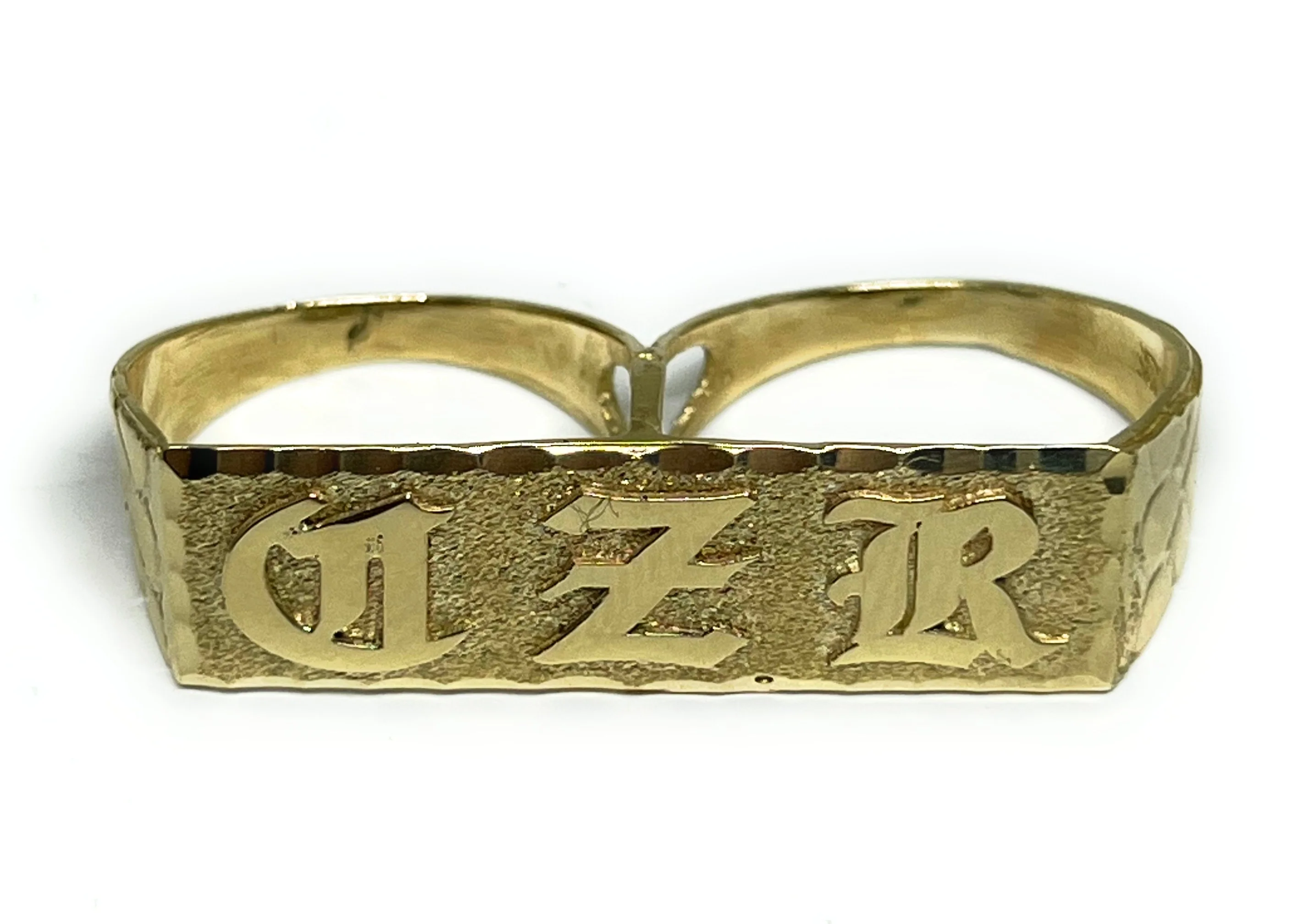 10k Solid Gold Yellow SUPERIMPOSED (SOBREPUESTO) CUSTOMIZED 3D NAME TWO FINGER RING - Image 5