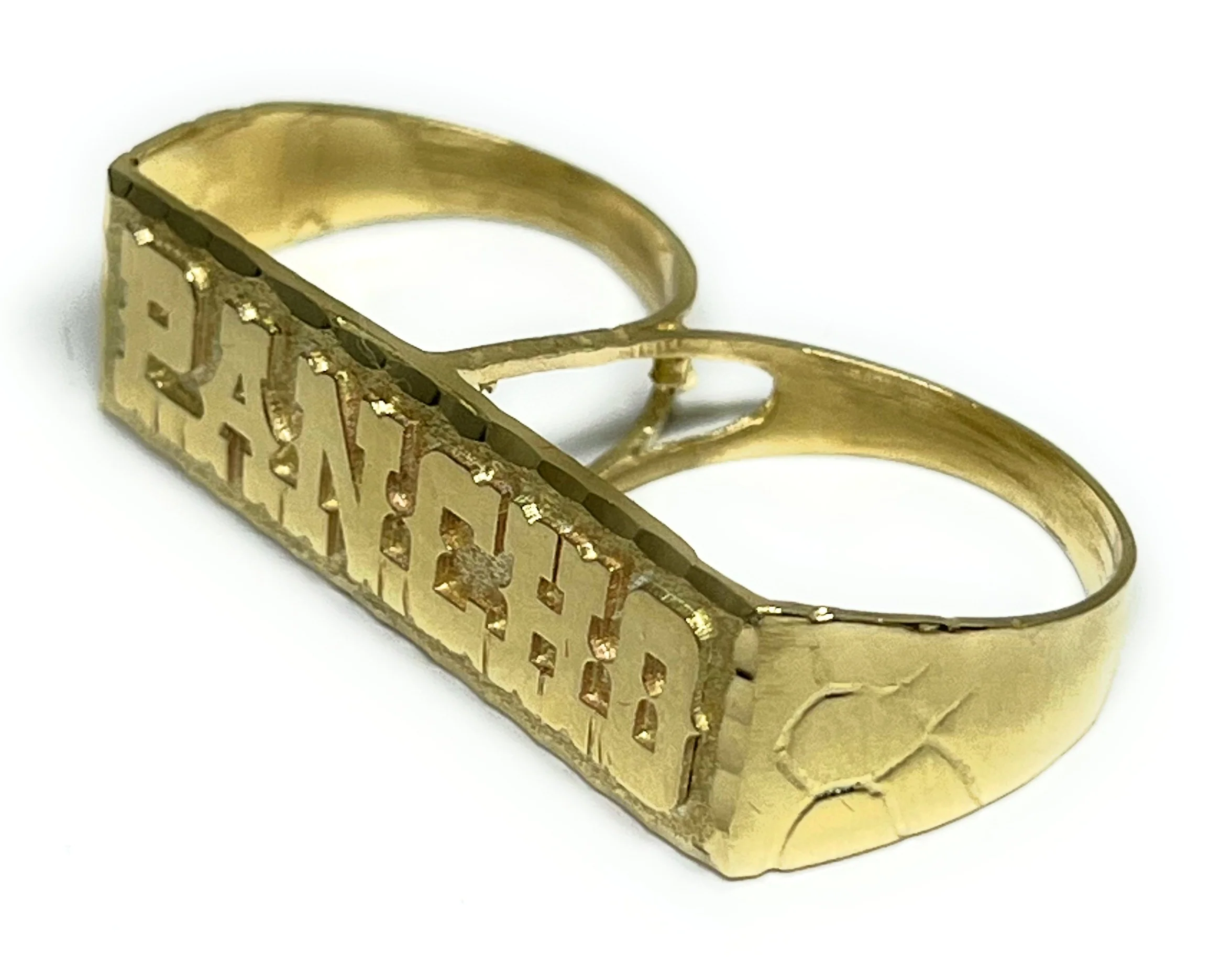 10k Solid Gold Yellow SUPERIMPOSED (SOBREPUESTO) CUSTOMIZED 3D NAME TWO FINGER RING - Image 7