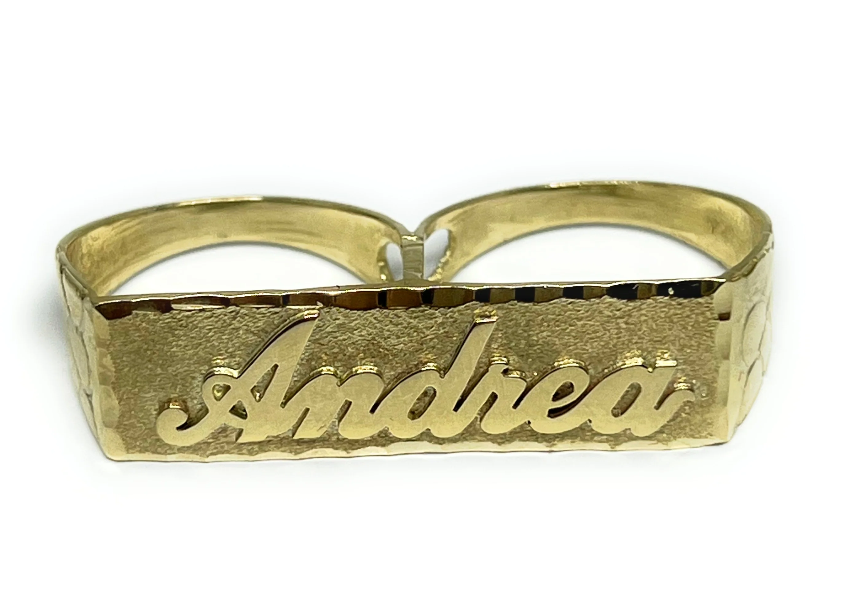 10k Solid Gold Yellow SUPERIMPOSED (SOBREPUESTO) CUSTOMIZED 3D NAME TWO FINGER RING - Image 8