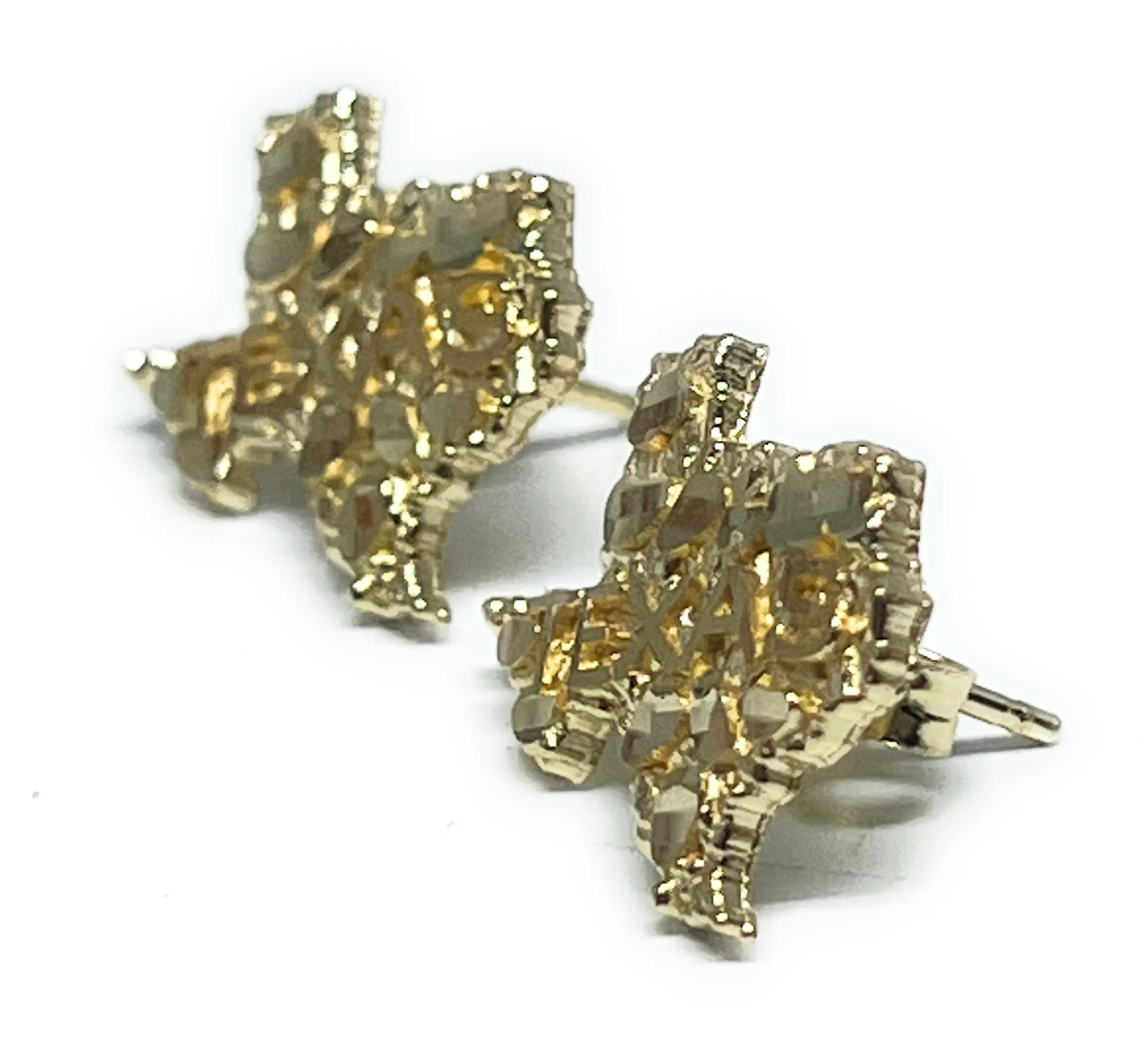 10k Solid Gold Yellow TEXAS Nugget Stud Earrings - Image 2