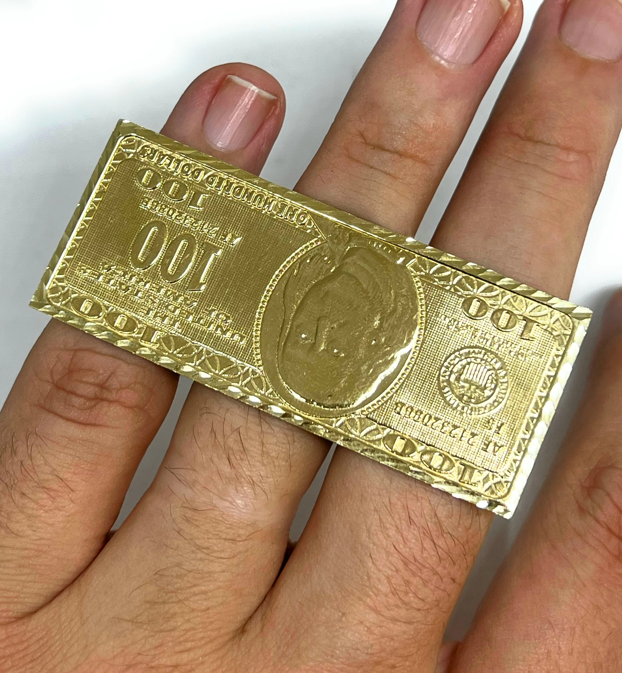10k Solid Gold Yellow THREE FINGER 100 DOLLAR BENJAMINS Ring (18.1g) - Image 2