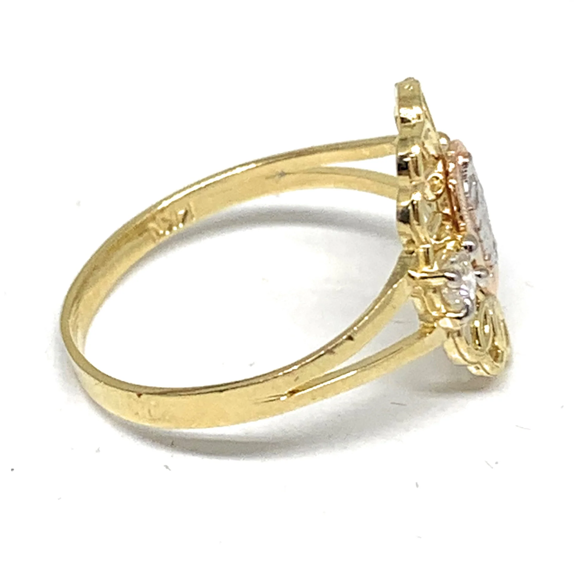 10k Solid Gold Yellow Tri-Color Virrgin Mary CZ Layered Ring - Image 2