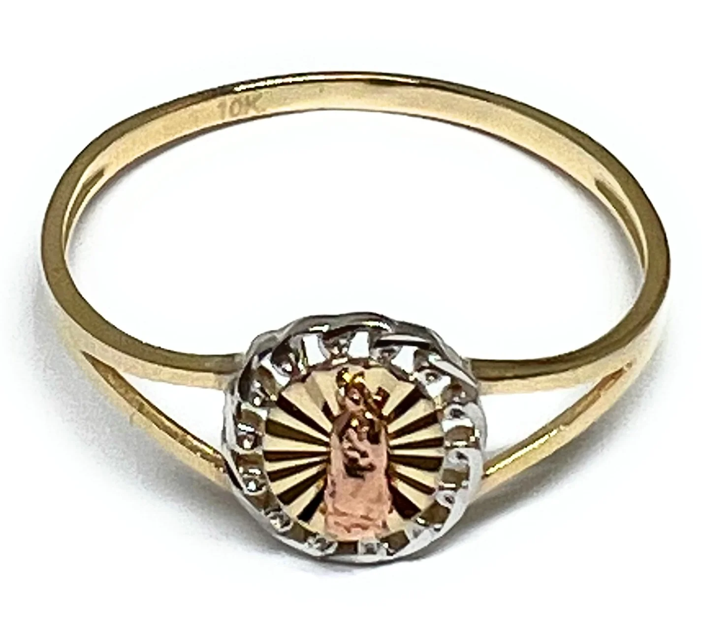 10k Solid Gold Yellow Tri-Color Virrgin Mary Dainty Ring (FC 150)