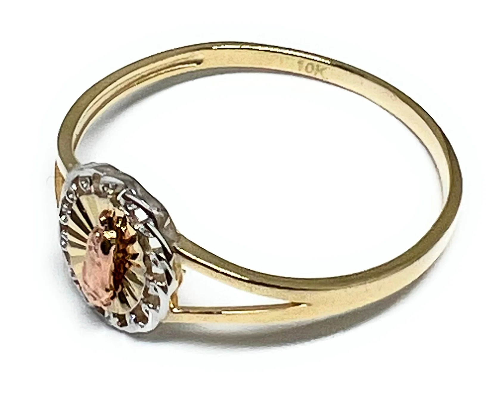 10k Solid Gold Yellow Tri-Color Virrgin Mary Dainty Ring (FC 150) - Image 2