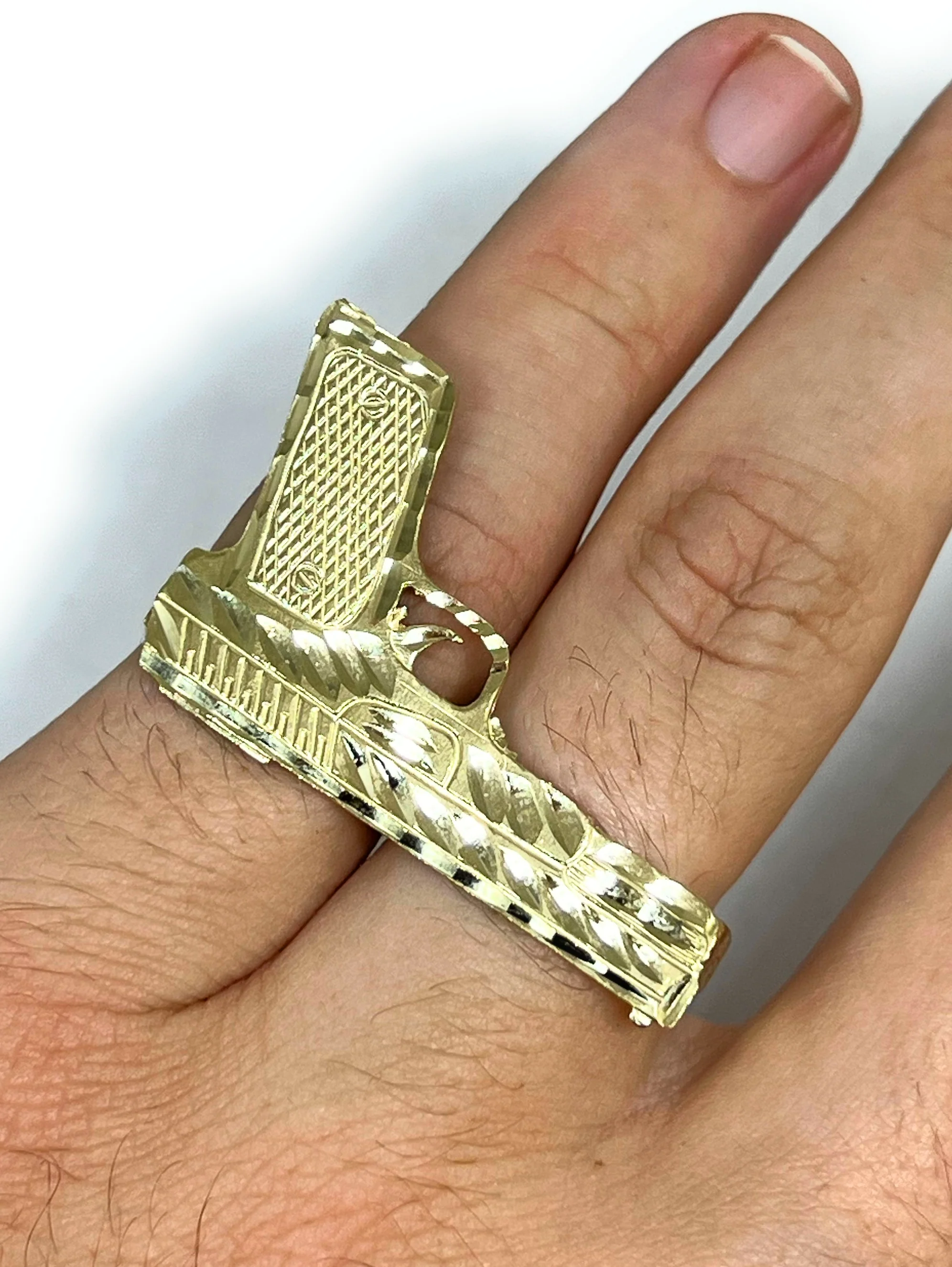 10k Solid Gold Yellow TWO FINGER PISTOL GUN Ring (7.4g) - Image 2