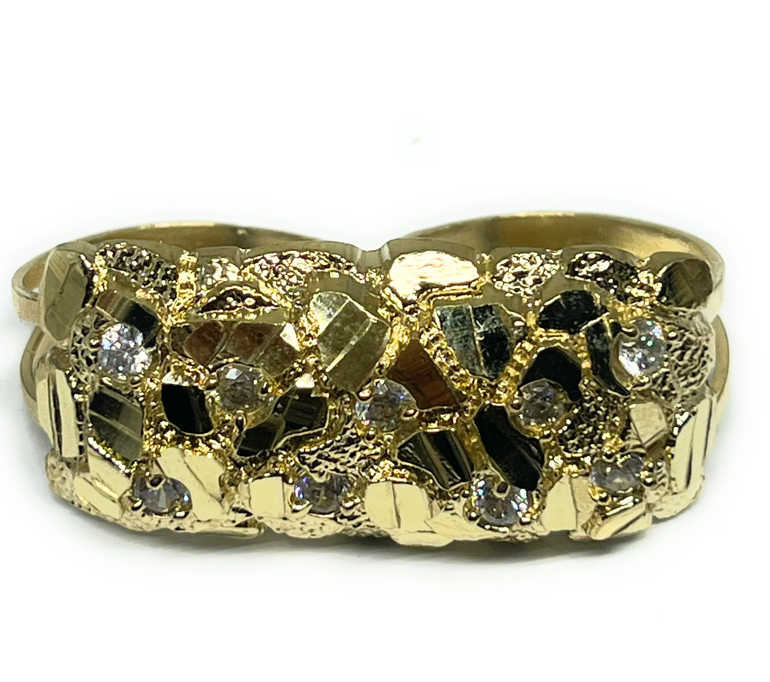 10k Solid Gold Yellow TWO FINGER RECTANGLE CZ Nugget Ring (12.6g)
