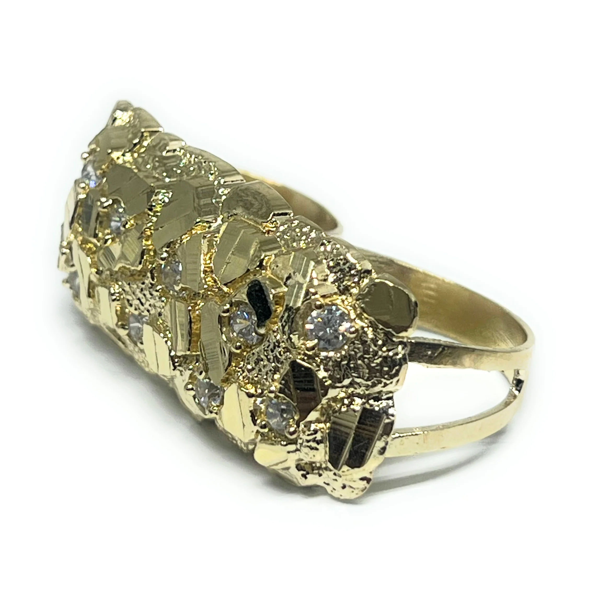 10k Solid Gold Yellow TWO FINGER RECTANGLE CZ Nugget Ring (12.6g) - Image 4