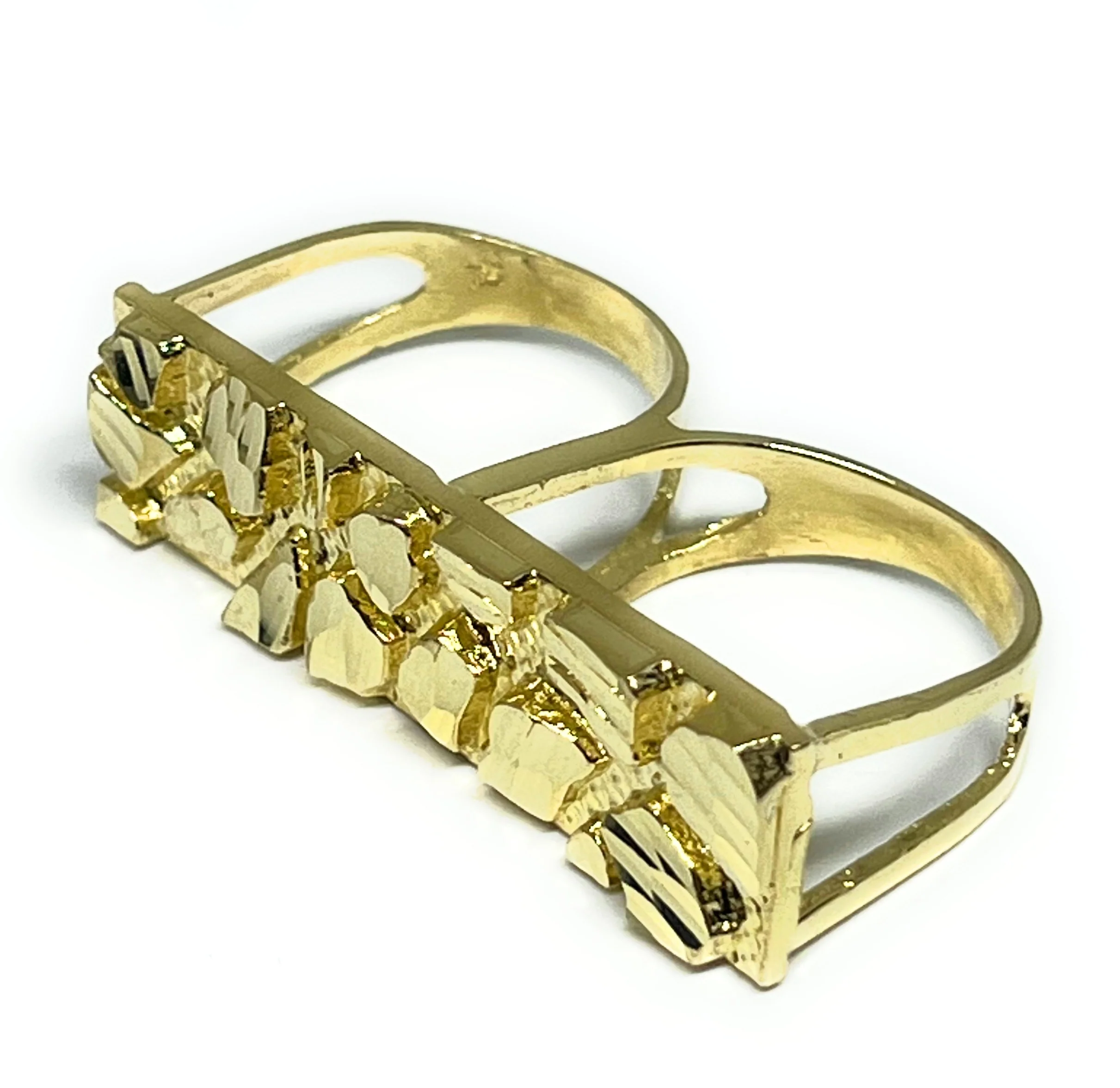 10k Solid Gold Yellow TWO FINGER RECTANGLE Nugget Ring (7.5g) (MED) - Image 3