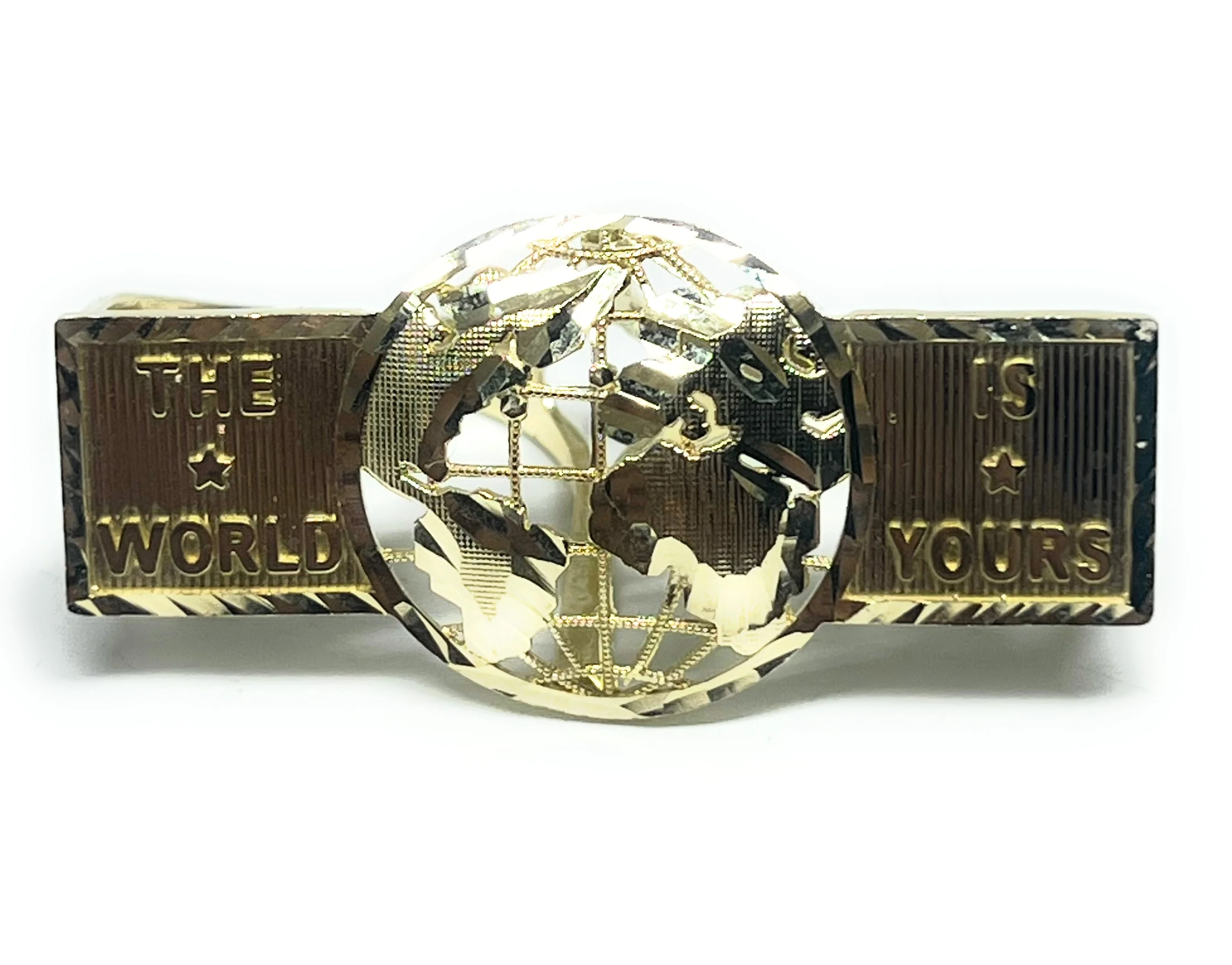 10k Solid Gold Yellow TWO FINGER "THE WORLD IS YOURS" GLOBE WORLD Ring (7.5g) - Image 3