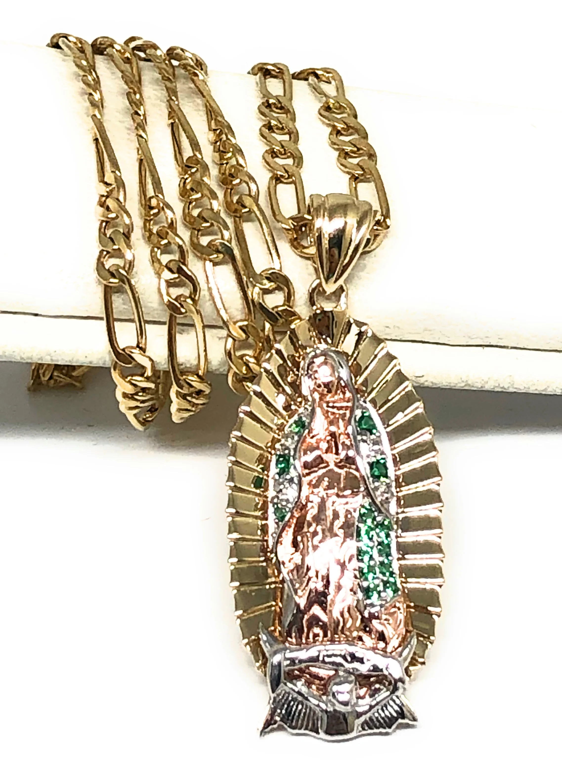 10k Solid Gold Yellow Virrgin Mary CZ Classic Pendant Necklace Virrgen Gaudalupe (FC)