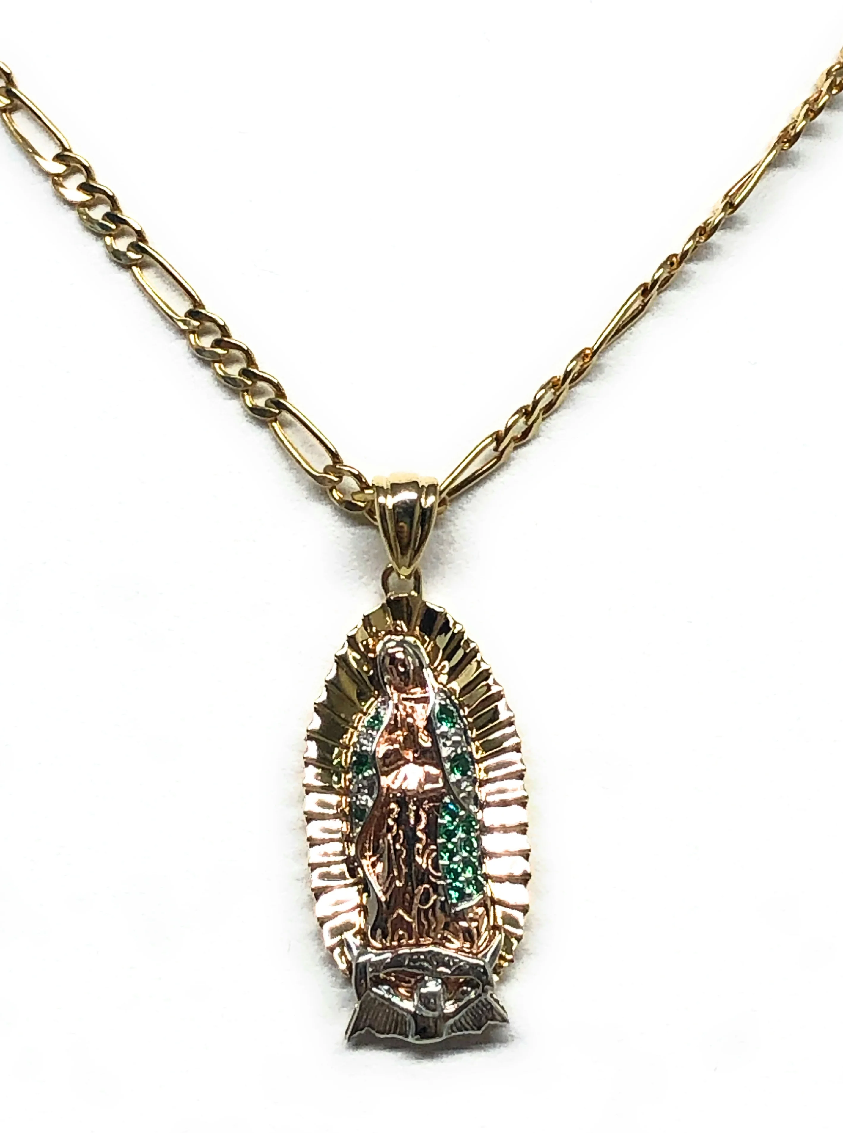 10k Solid Gold Yellow Virrgin Mary CZ Classic Pendant Necklace Virrgen Gaudalupe (FC) - Image 3