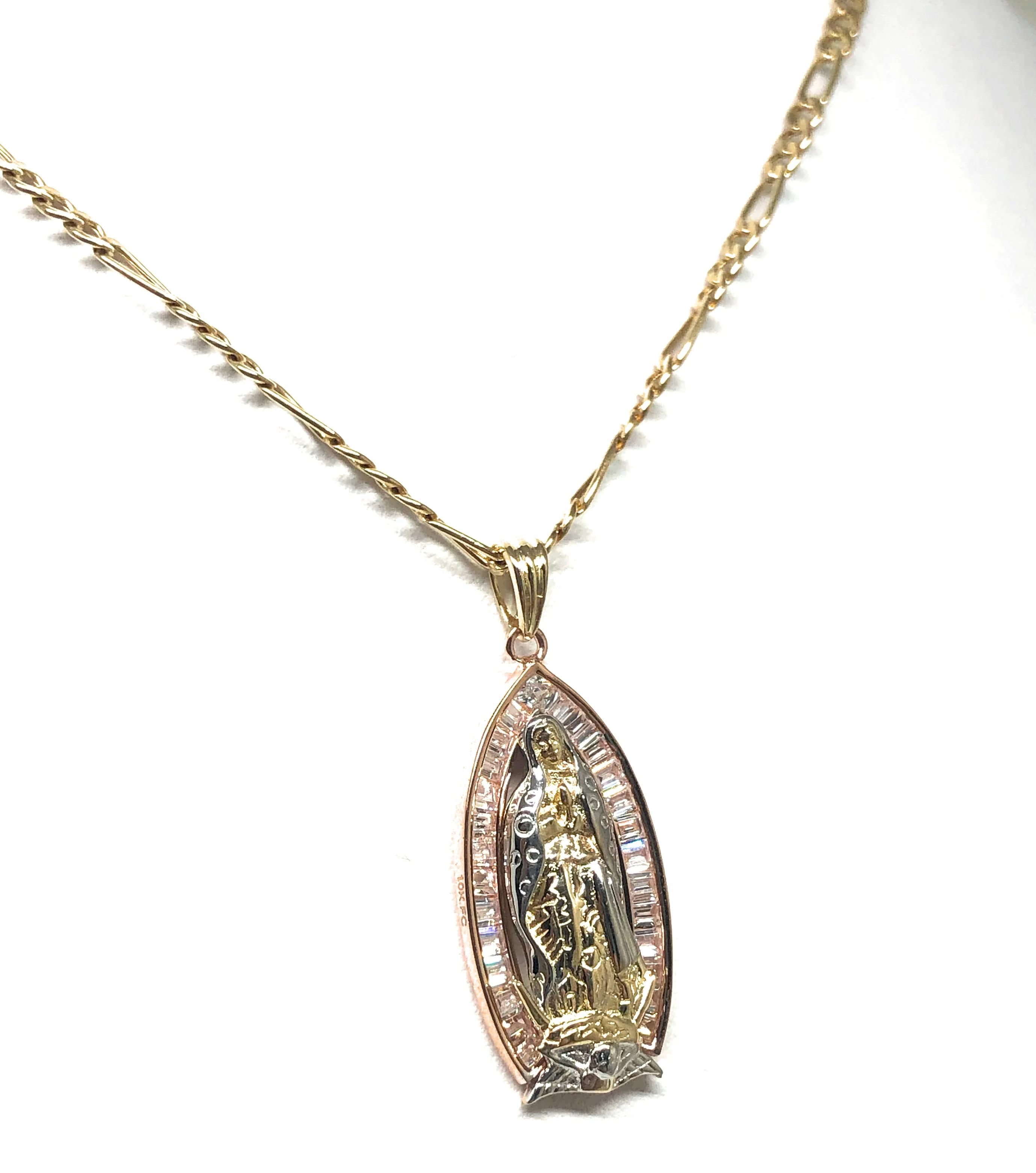 10k Solid Gold Yellow Virrgin Mary CZ Classic Pendant Necklace Virrgen Gaudalupe (FC) - Image 7