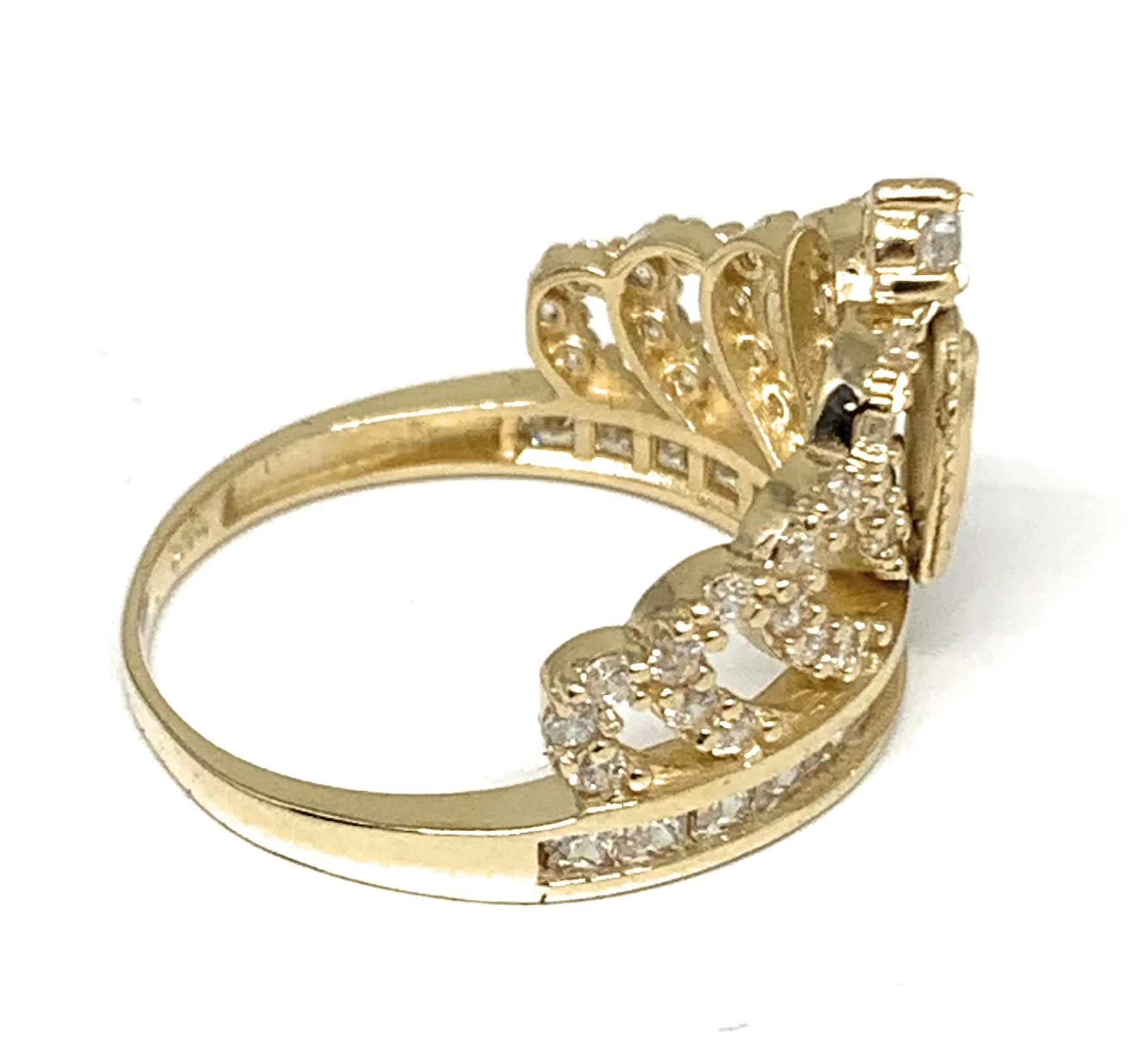 10k Solid Gold Yellow Virrgin Mary CZ Crown Ring - Image 2