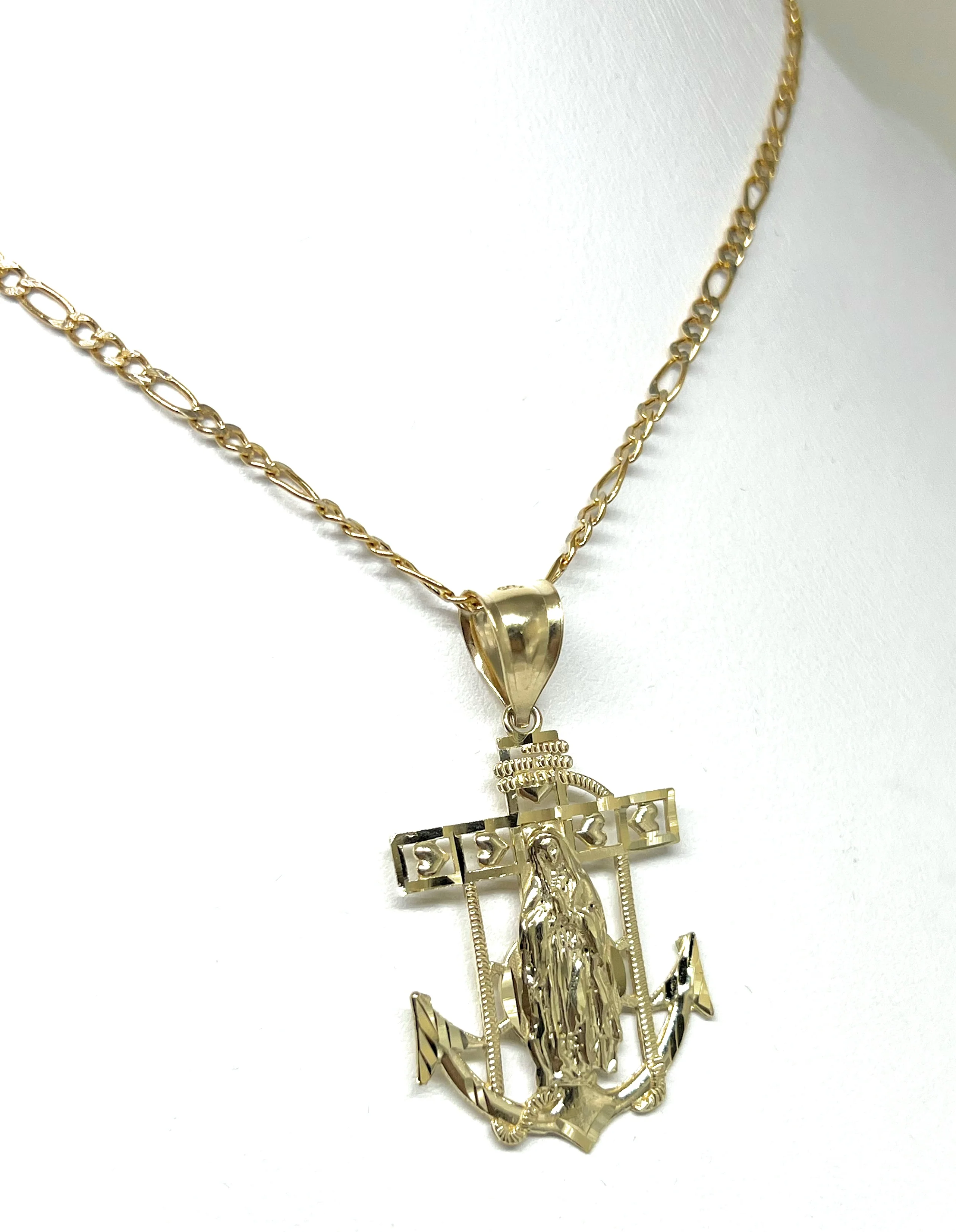 10k Solid Gold Yellow Virrgin Mary Virrgen Guadalupe Anchor Pendant Necklace - Image 7