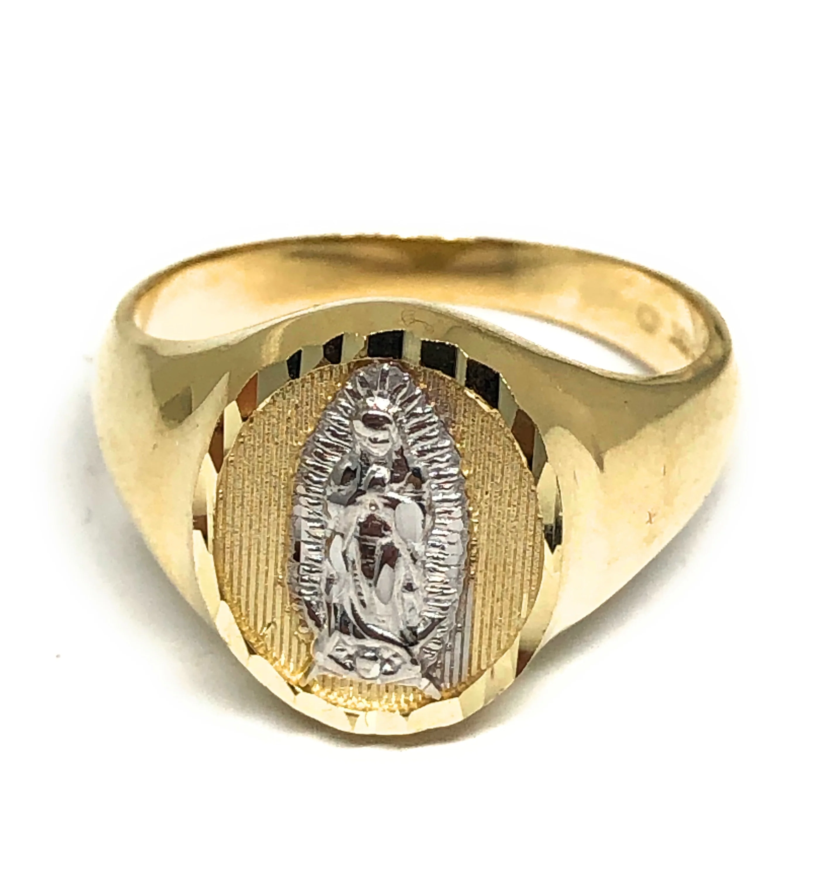 10k Solid Gold Yellow & White Gold Virrgin Mary Ring