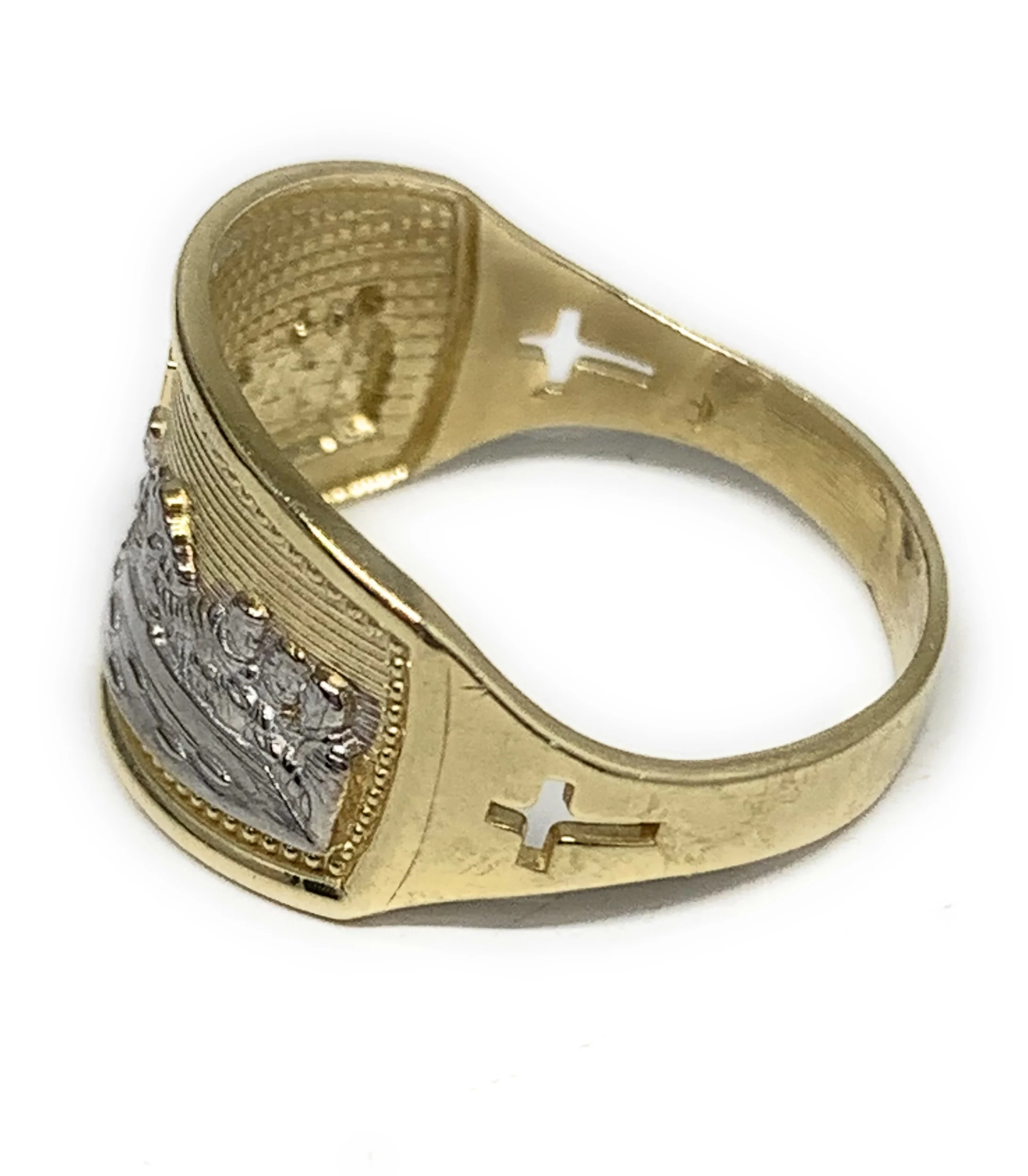 10k Solid Gold Yellow & White Gold Wide Last Supper Ring - Image 2