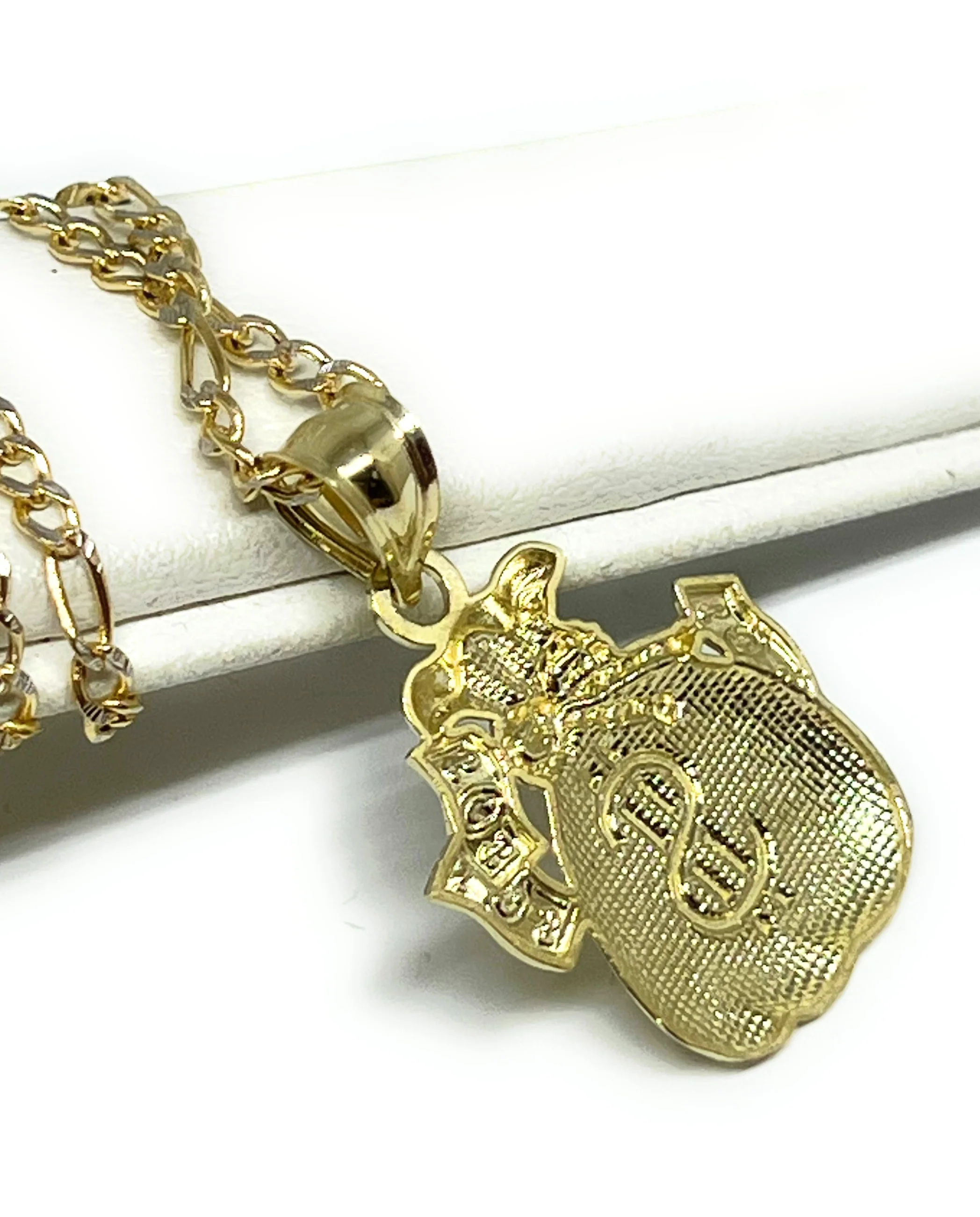 10k Solid Money Bag Dollar Sign Pendant Necklace - Image 4